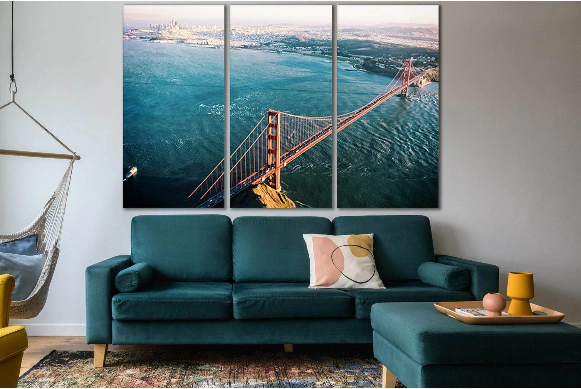 Top View Golden Gate №SL1121 Ready to Hang Canvas Print - Zellart Canvas Prints 0new, ALL_Products, Bridges Wall Art
