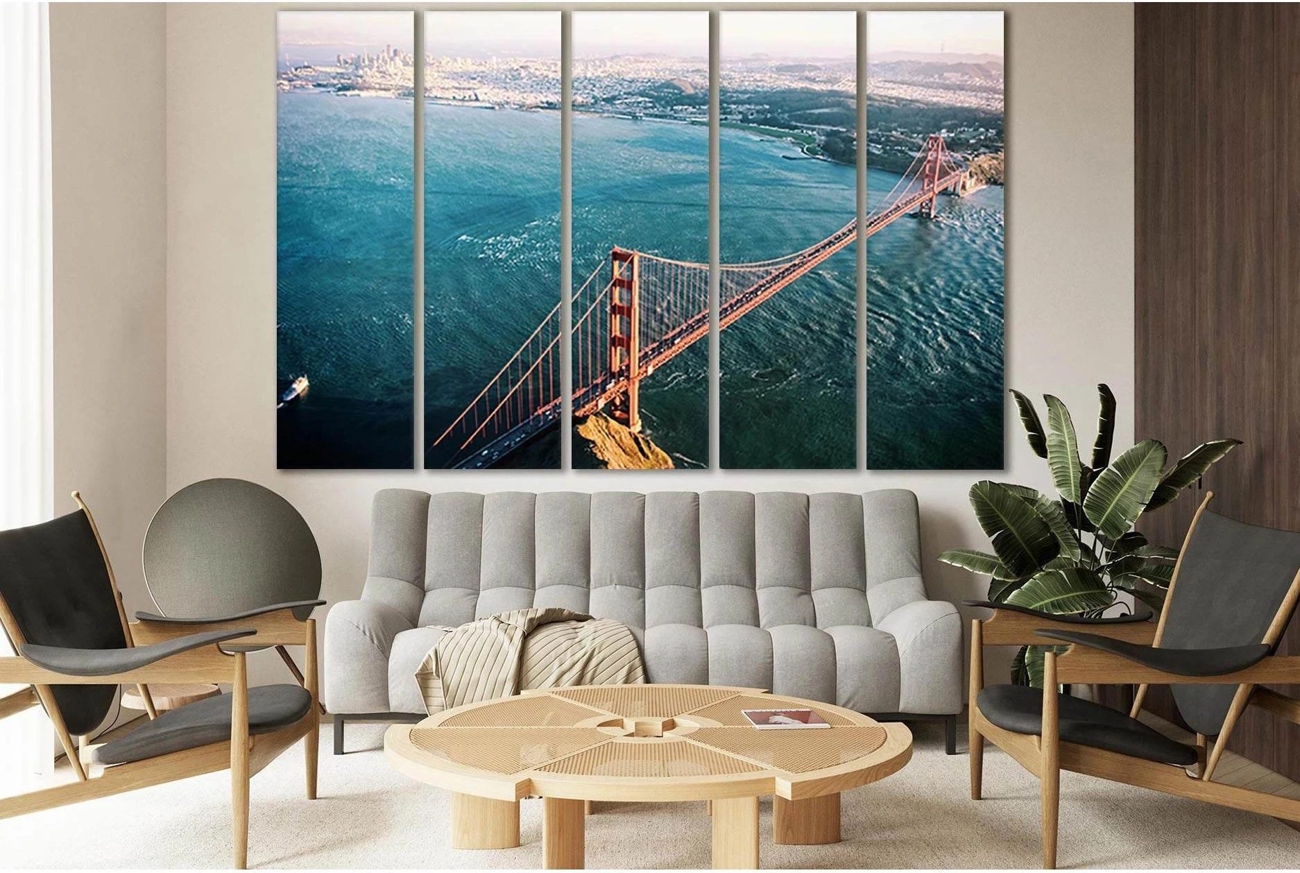 Top View Golden Gate №SL1121 Ready to Hang Canvas Print - Zellart Canvas Prints 0new, ALL_Products, Bridges Wall Art