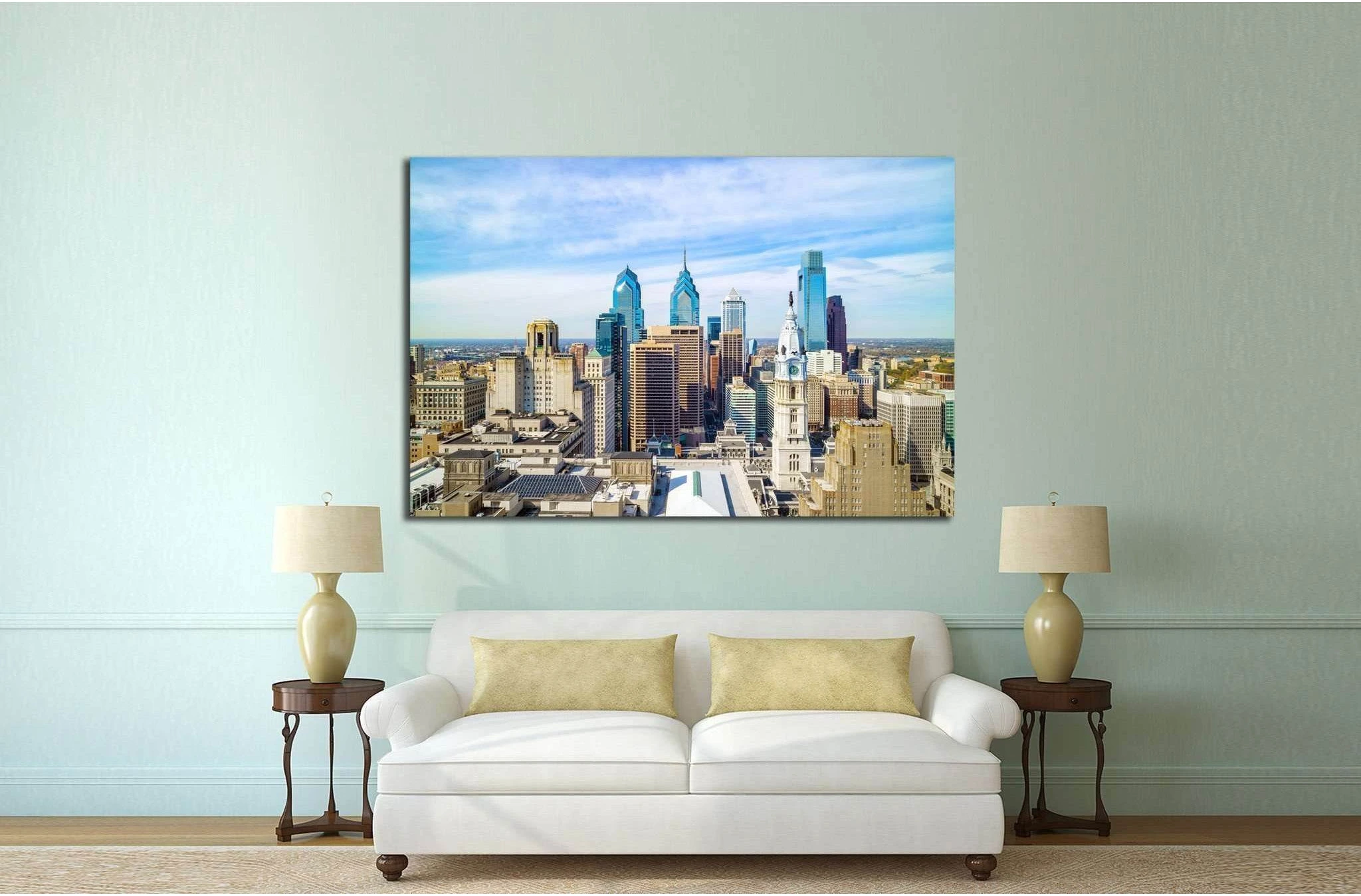 Top view of downtown skyline Philadelphia USA №2058 Ready to Hang Canvas Print - Zellart Canvas Prints ALL_Products, s-2058