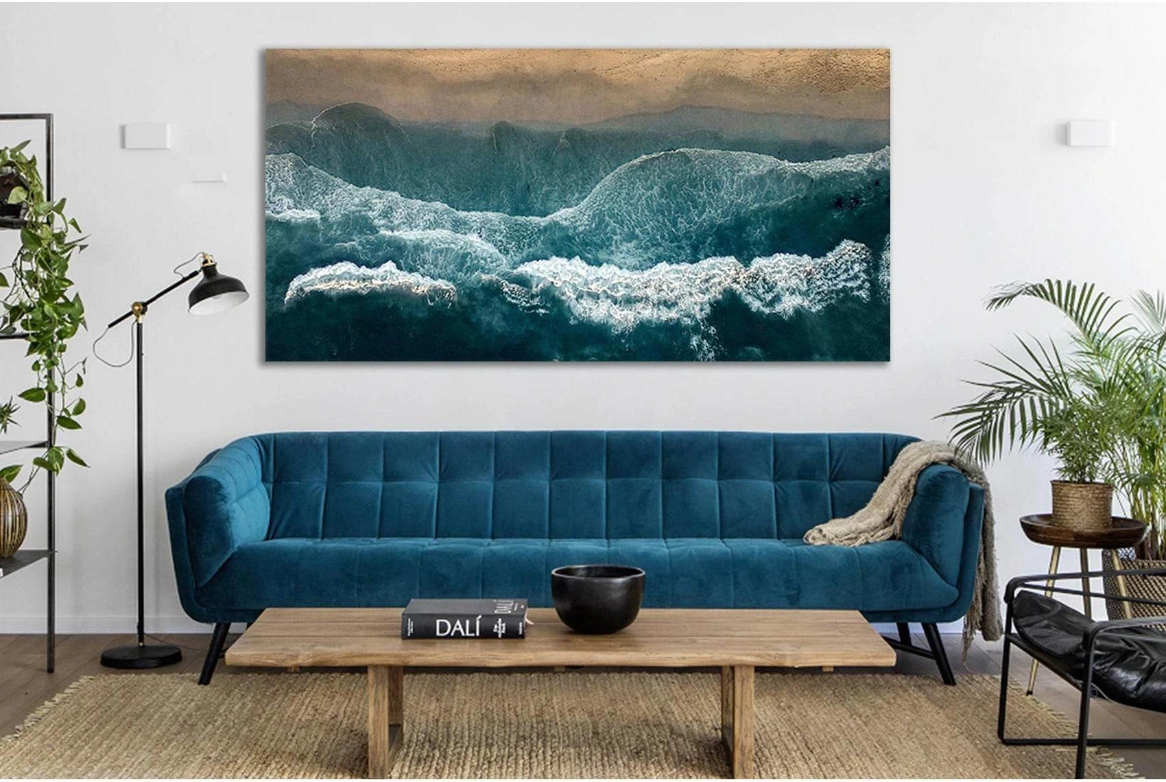 Teal Ocean Waves Canvas Print with White Foam Wall Art showing ocean water, wave movement and surf.