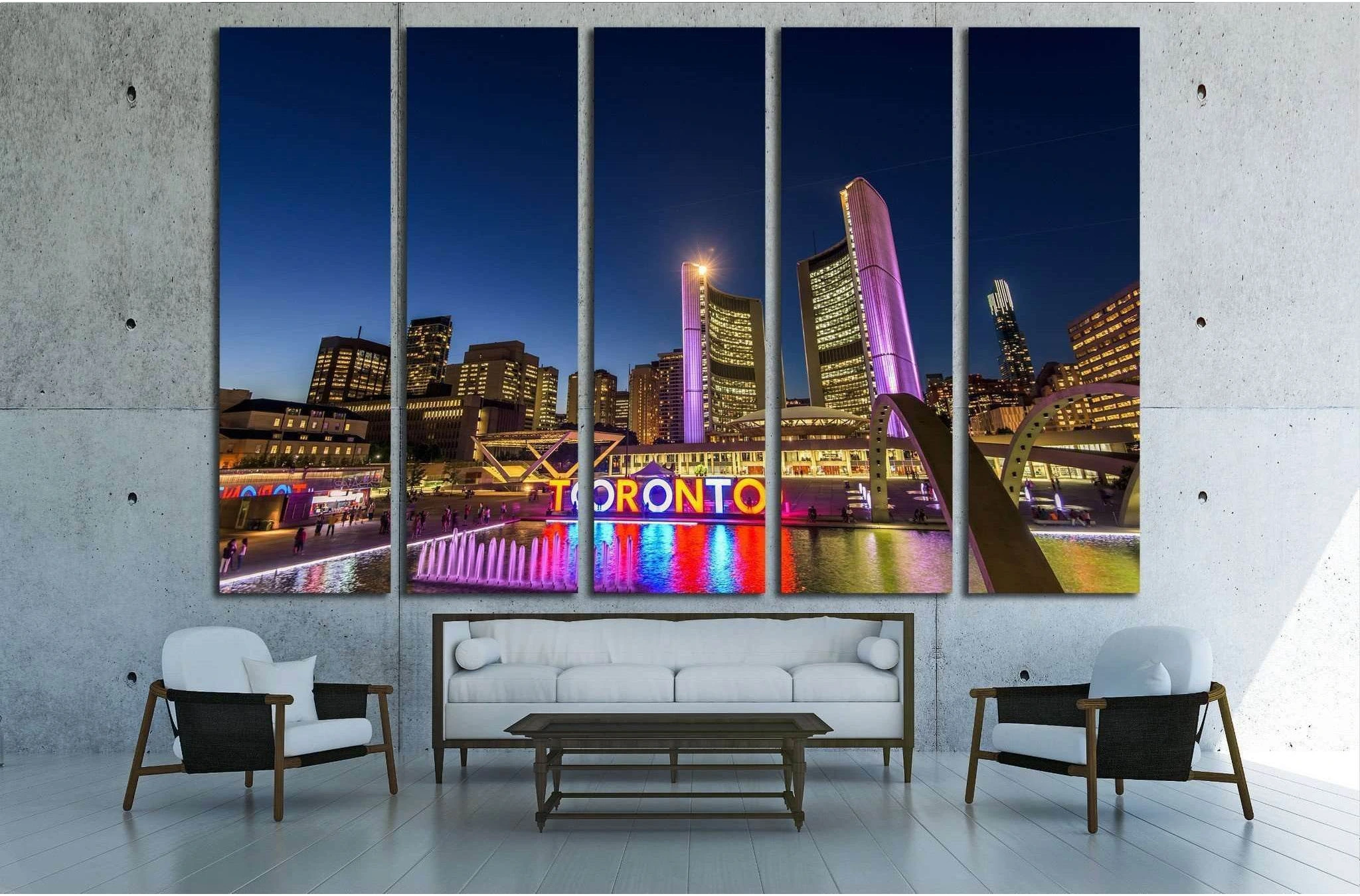 Toronto City Hall and Nathan Phillips Square at night №1955 Ready to Hang Canvas Print - Zellart Canvas Prints ALL_Products, s-1955