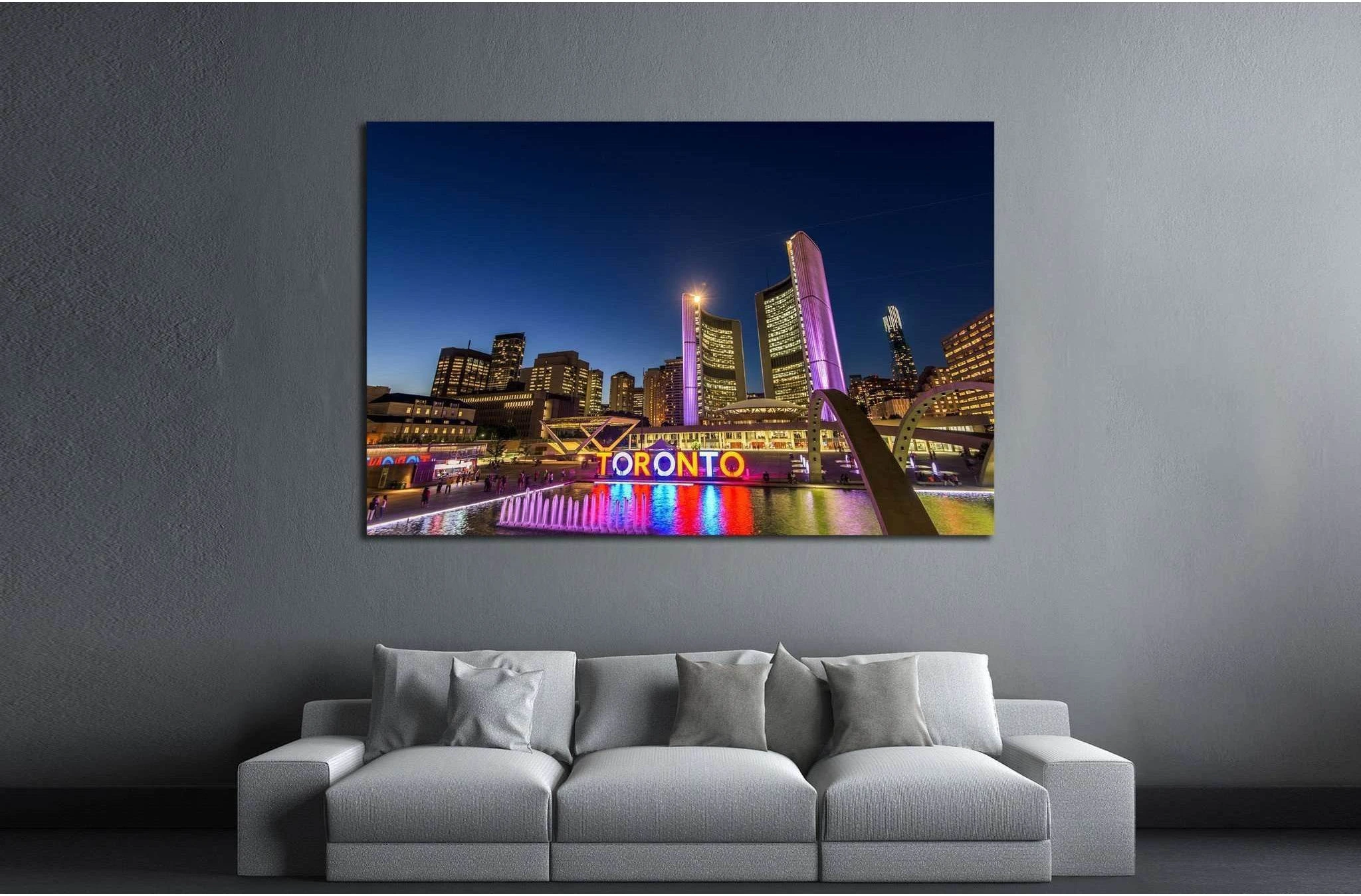 Toronto City Hall and Nathan Phillips Square at night №1955 Ready to Hang Canvas Print - Zellart Canvas Prints ALL_Products, s-1955