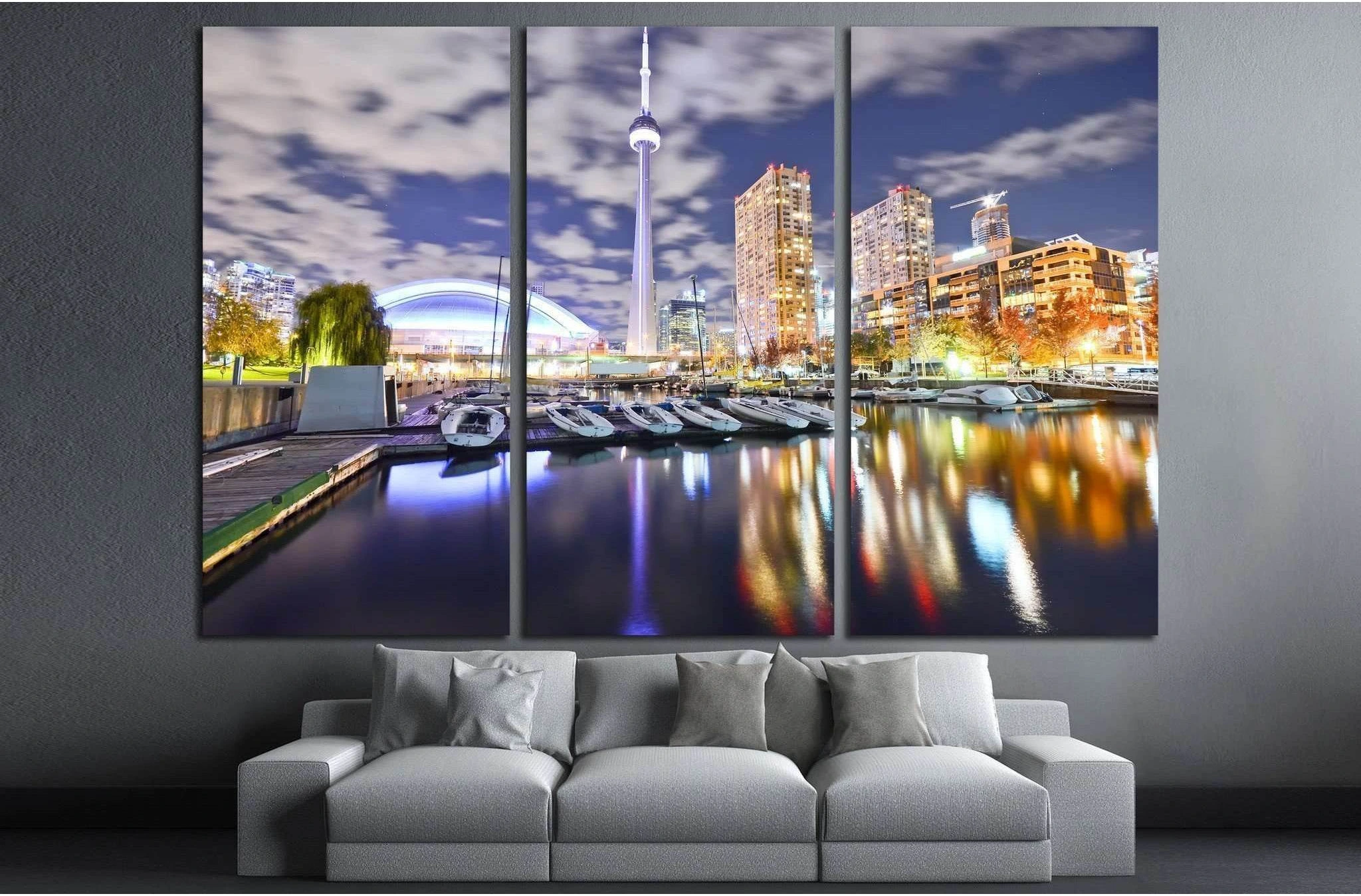 Toronto skyline at night in Ontario, Canada №2056 Ready to Hang Canvas Print - Zellart Canvas Prints ALL_Products, s-2056
