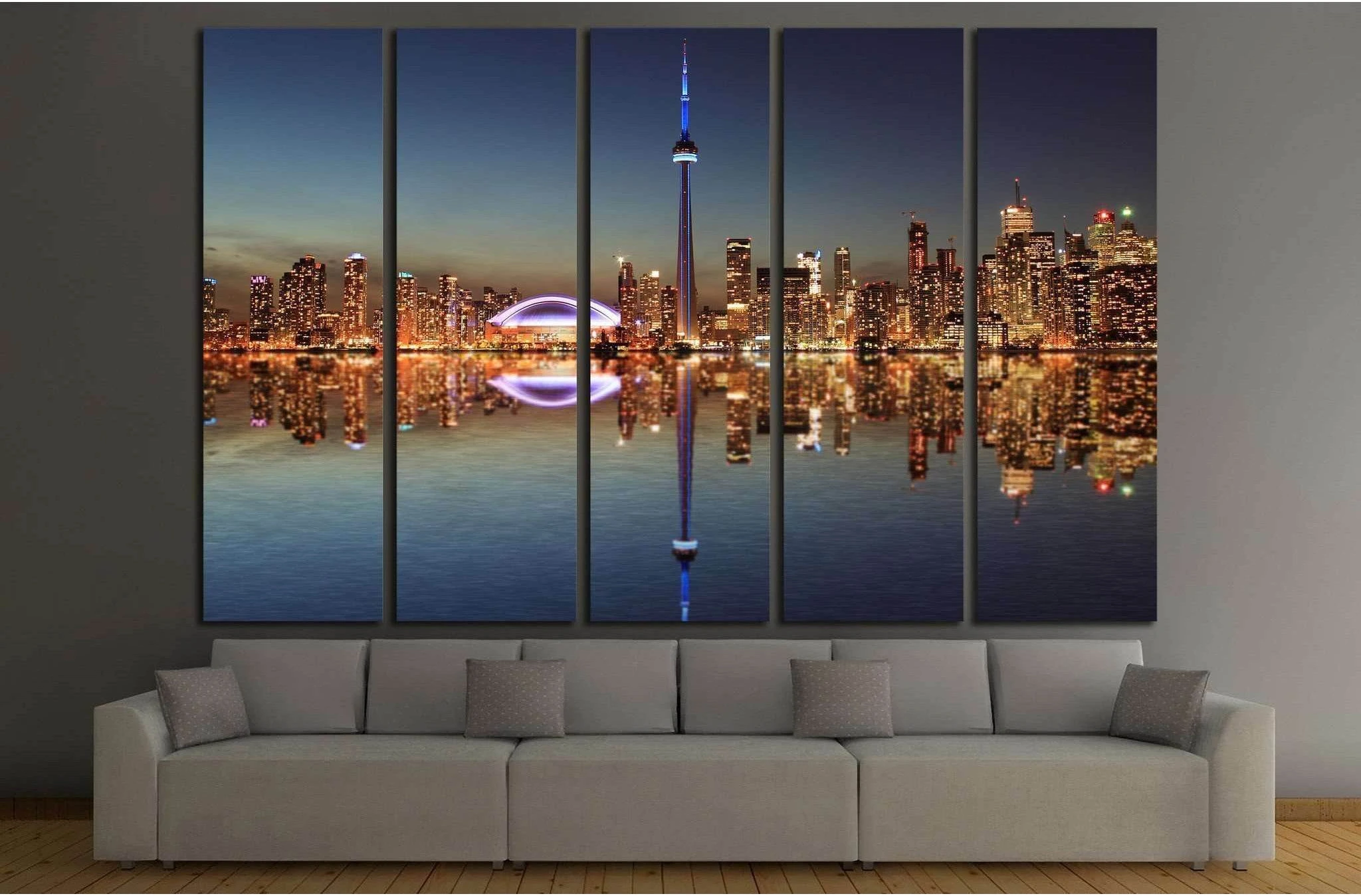Toronto Skyline at night with a reflection in Lake Ontario №2040 Ready to Hang Canvas Print - Zellart Canvas Prints ALL_Products, s-2040