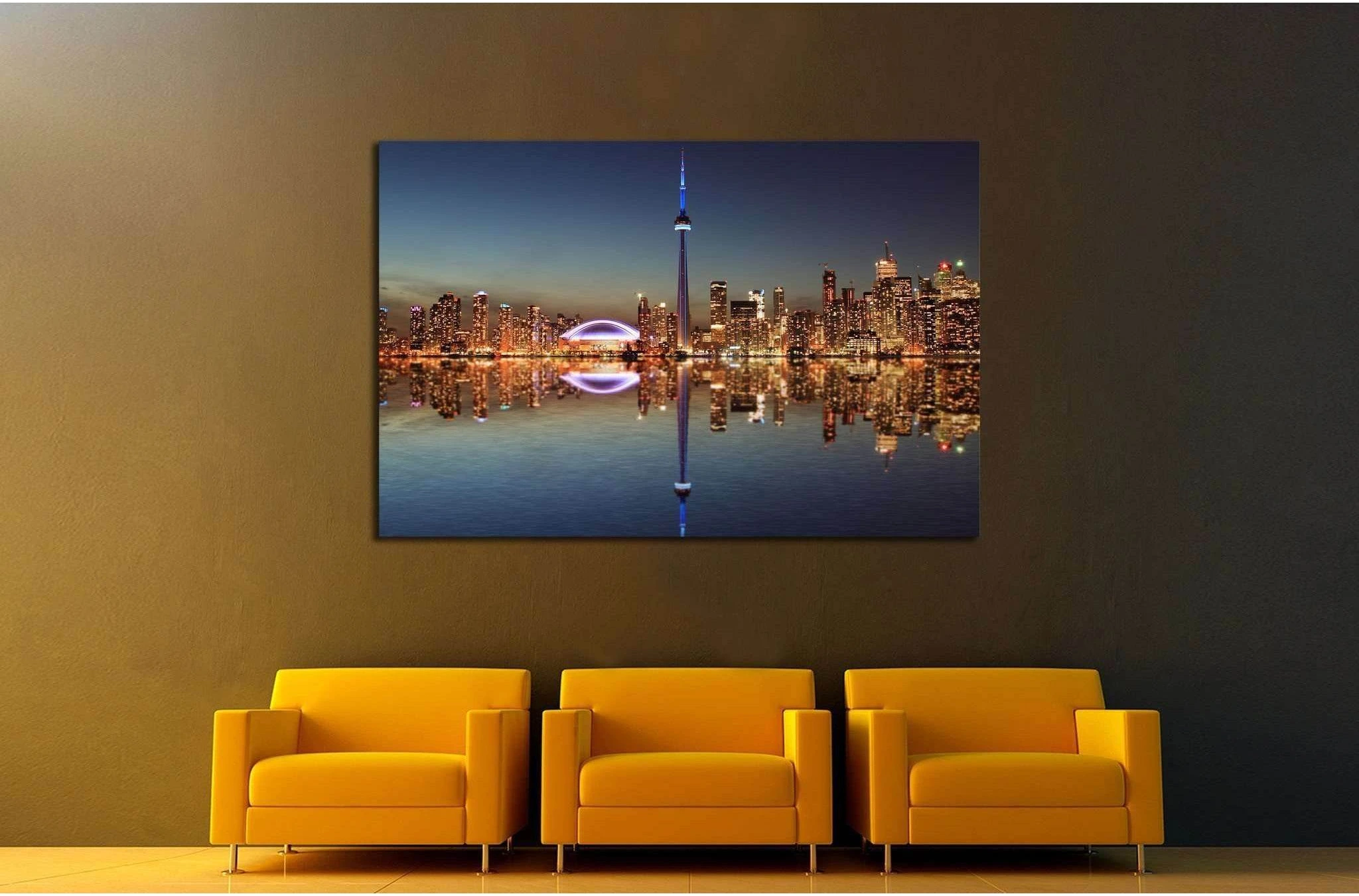 Toronto Skyline at night with a reflection in Lake Ontario №2040 Ready to Hang Canvas Print - Zellart Canvas Prints ALL_Products, s-2040