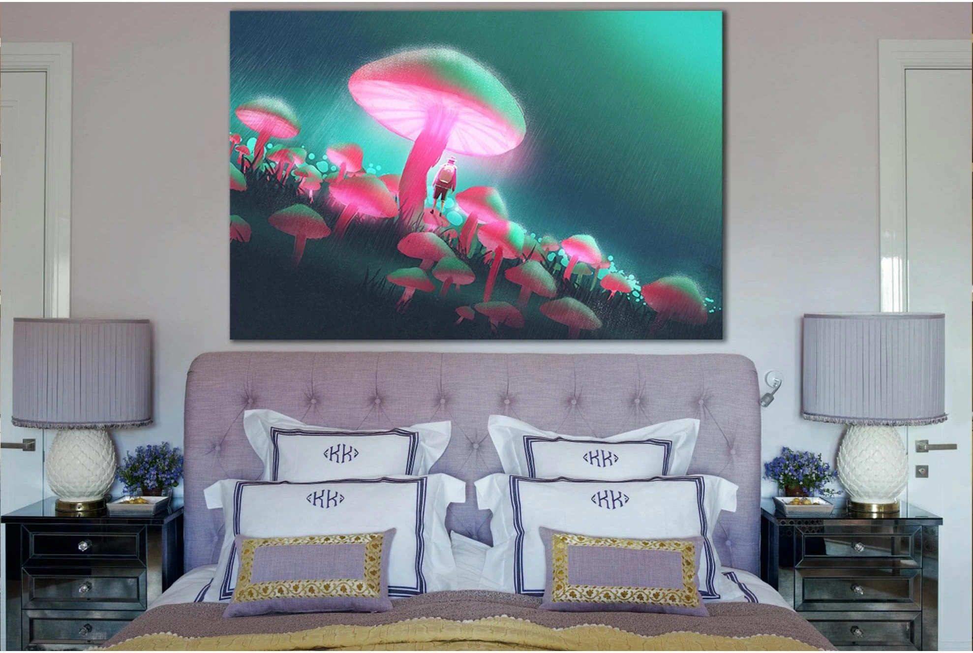 Tourist In A Big Mushroom Forest №SL1263 Ready to Hang Canvas Print - Zellart Canvas Prints 0new, ALL_Products, Fantasy And Sci Fi Wall Art