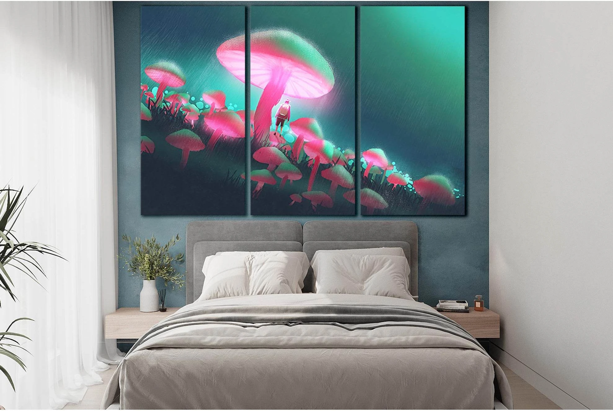Tourist In A Big Mushroom Forest №SL1263 Ready to Hang Canvas Print - Zellart Canvas Prints 0new, ALL_Products, Fantasy And Sci Fi Wall Art