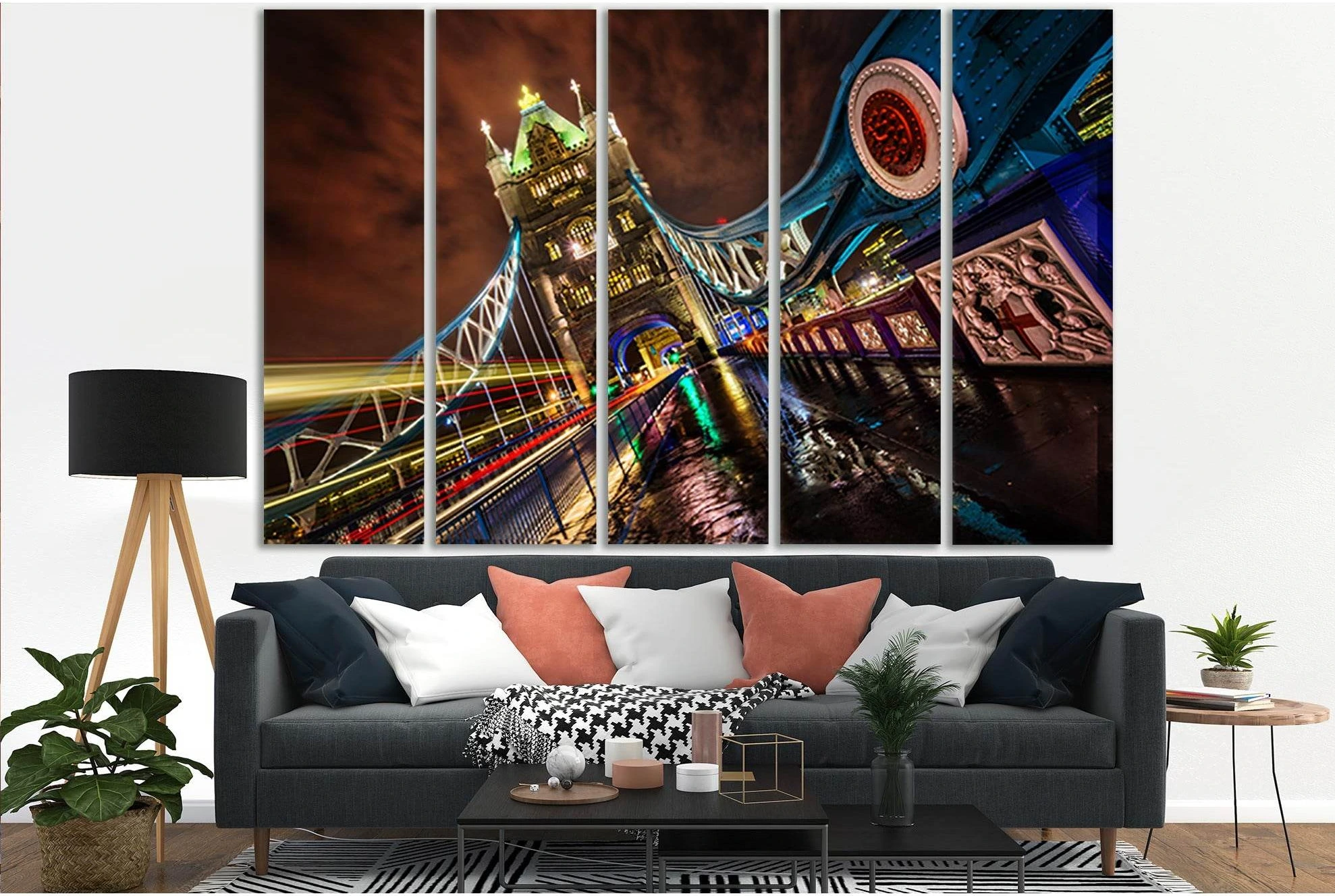 Tower Bridge In Night Lights №SL1126 Ready to Hang Canvas Print - Zellart Canvas Prints 0new, ALL_Products, Bridges Wall Art