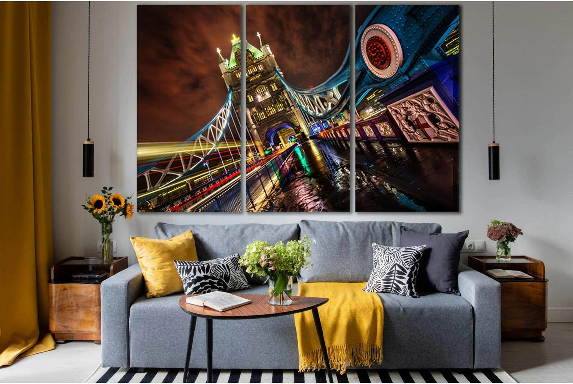 Tower Bridge In Night Lights №SL1126 Ready to Hang Canvas Print - Zellart Canvas Prints 0new, ALL_Products, Bridges Wall Art