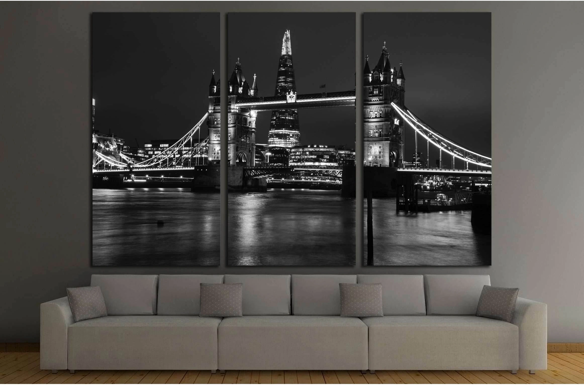 Tower Bridge London black and white №3039 Ready to Hang Canvas Print - Zellart Canvas Prints ALL_Products, s-3039