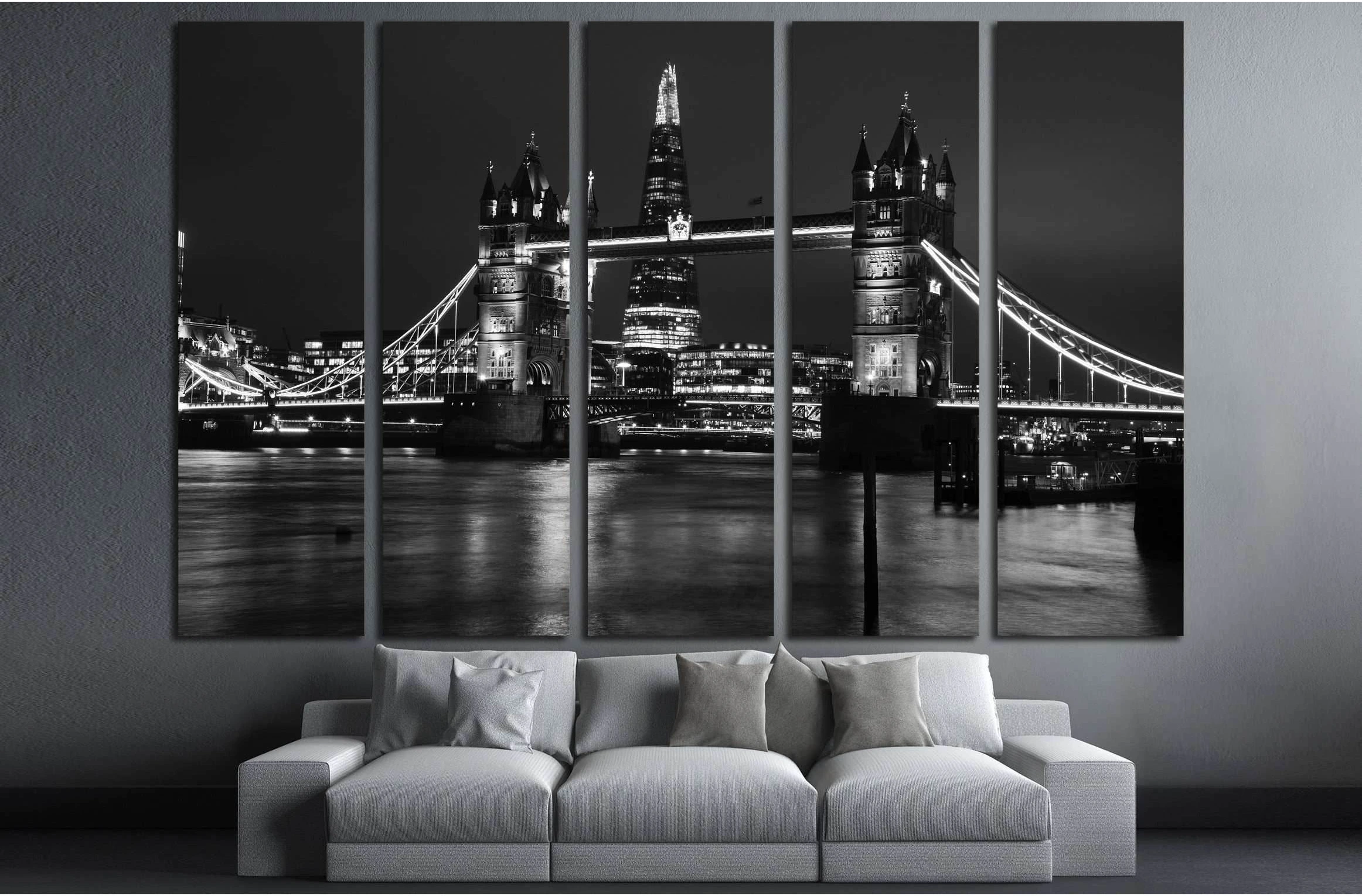 Tower Bridge London black and white №3039 Ready to Hang Canvas Print - Zellart Canvas Prints ALL_Products, s-3039