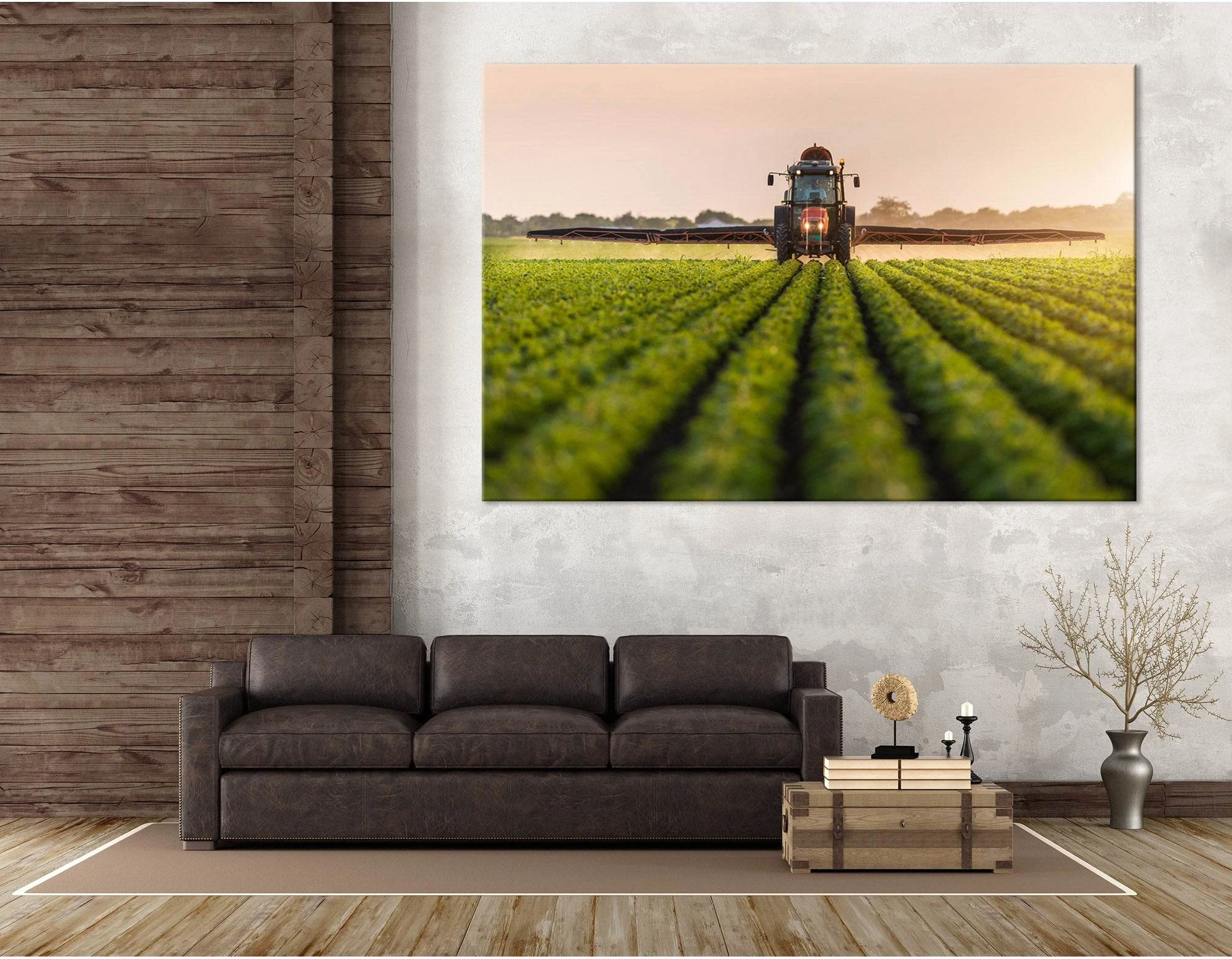 Tractor On The Green Plantation Of Soy №04243 Ready to Hang Canvas Print - Zellart Canvas Prints ALL_Products