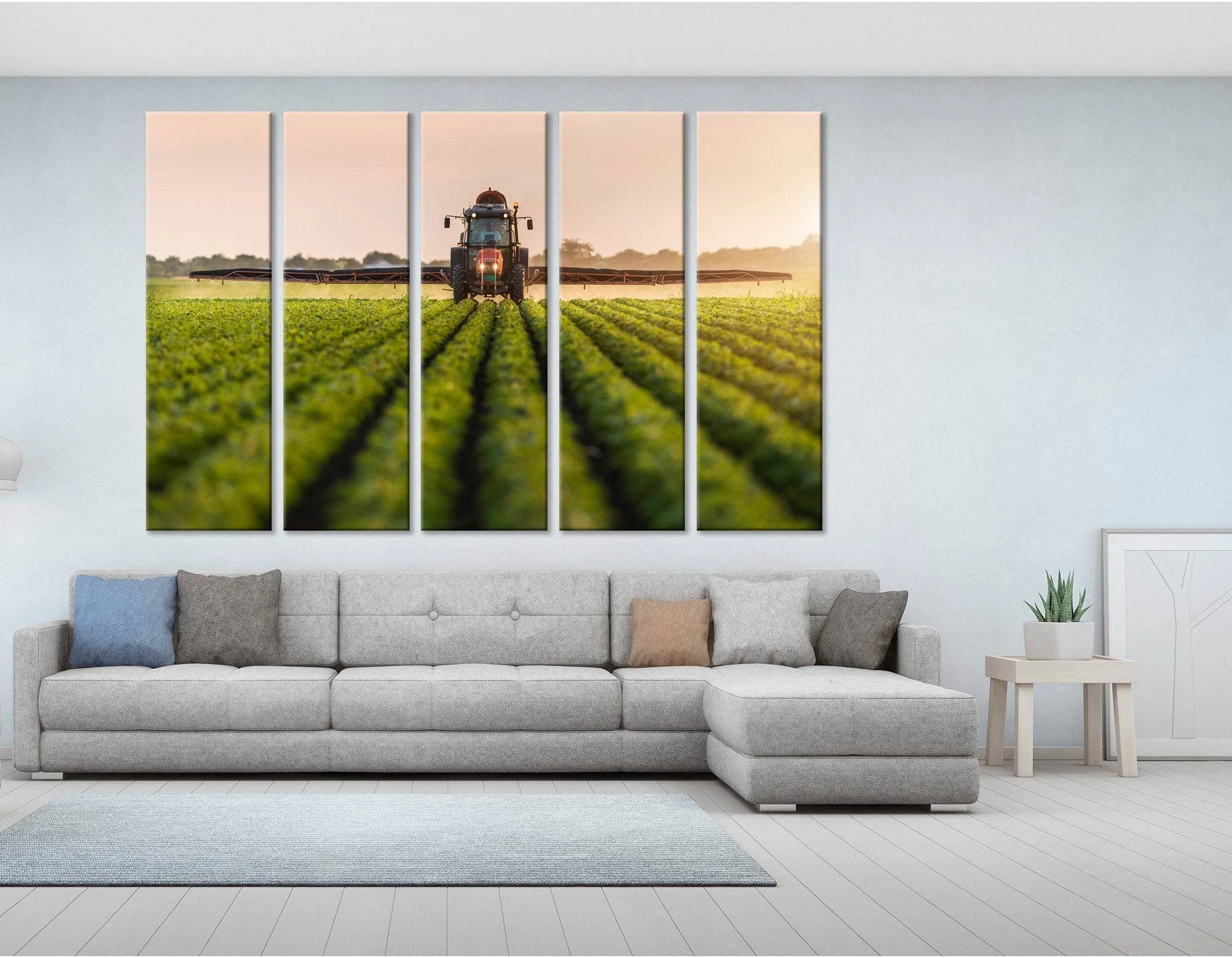 Tractor On The Green Plantation Of Soy №04243 Ready to Hang Canvas Print - Zellart Canvas Prints ALL_Products
