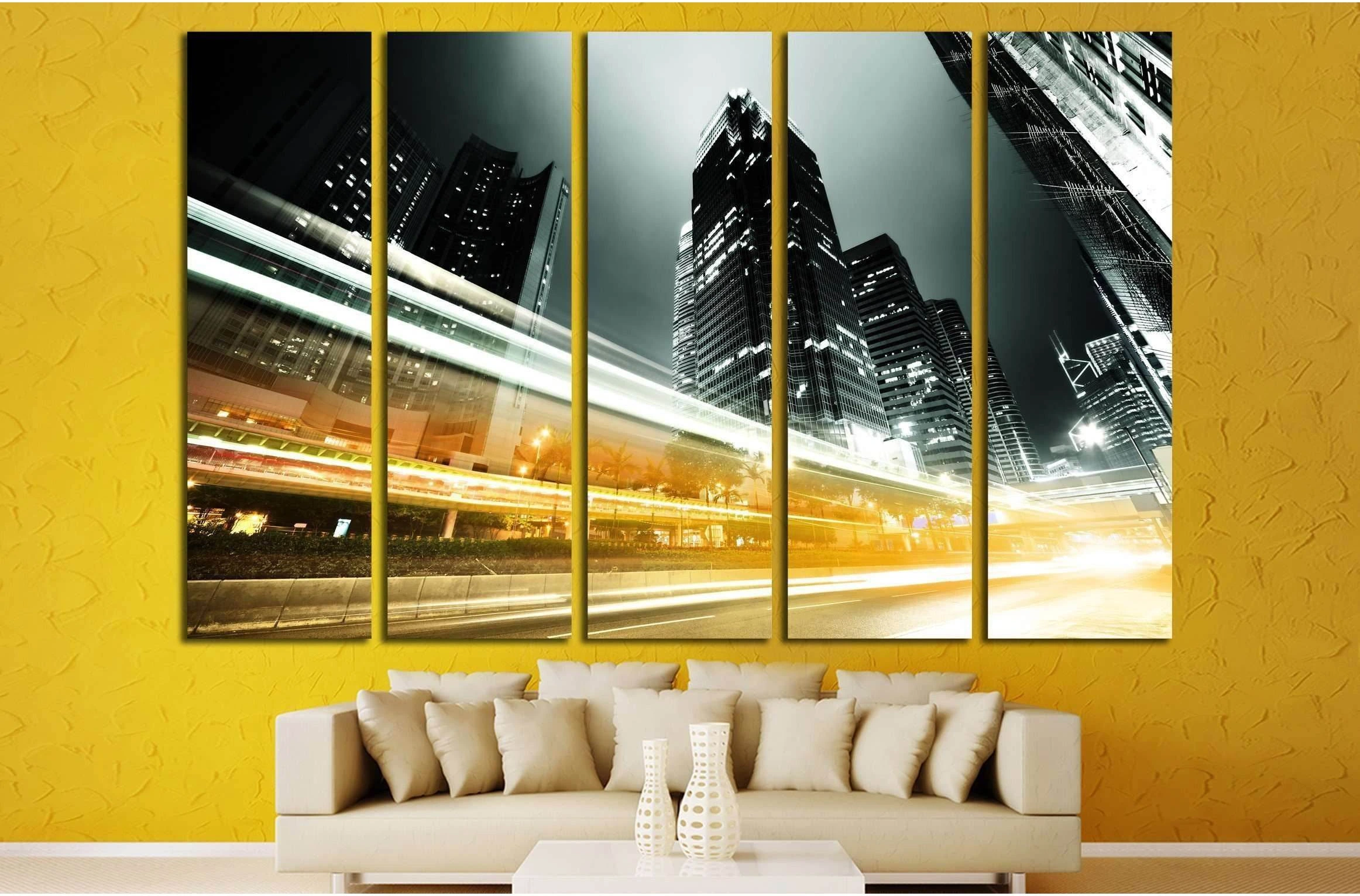 traffic in Hong Kong at night №2142 Ready to Hang Canvas Print - Zellart Canvas Prints ALL_Products, s-2142