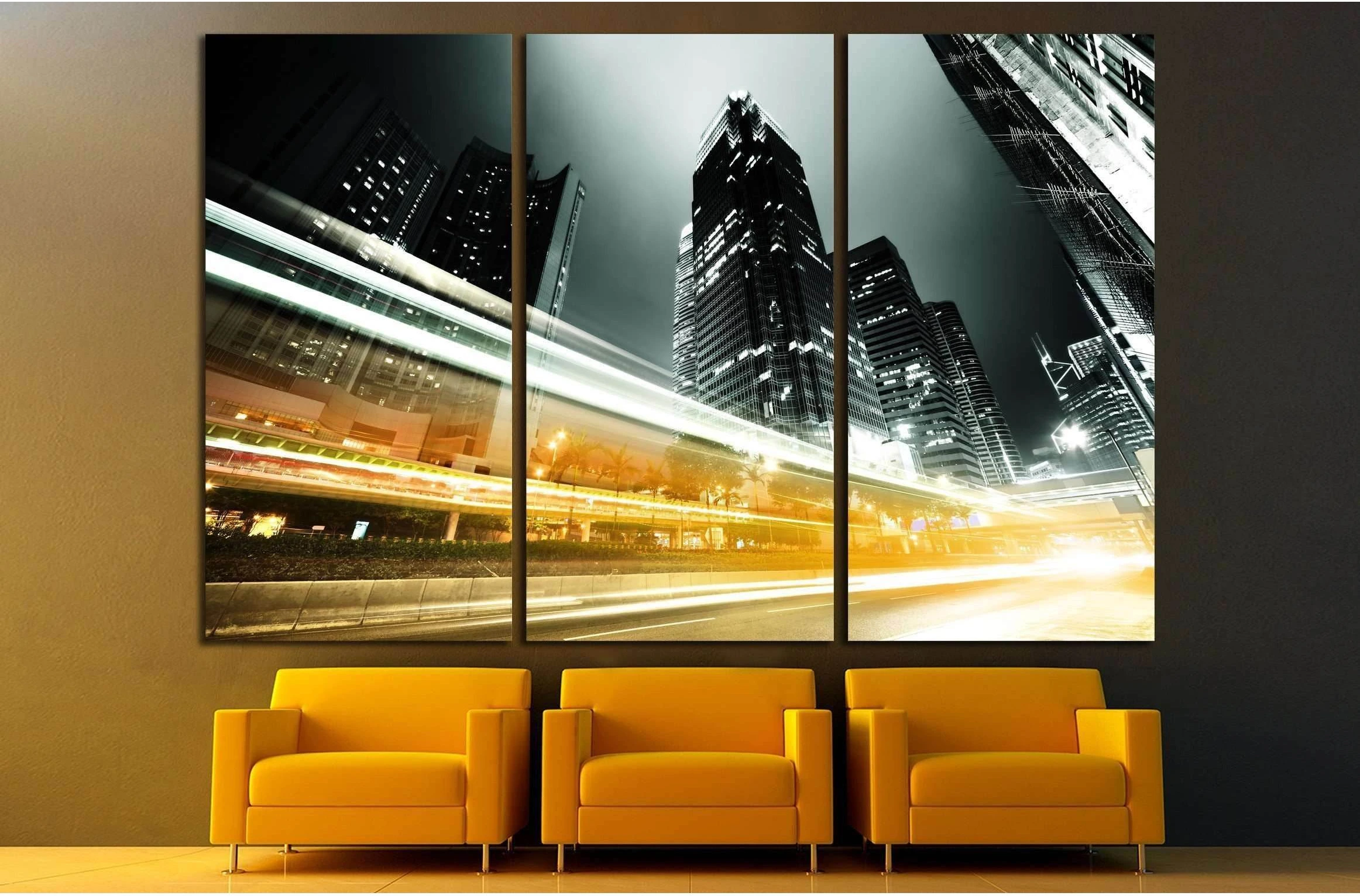 traffic in Hong Kong at night №2142 Ready to Hang Canvas Print - Zellart Canvas Prints ALL_Products, s-2142