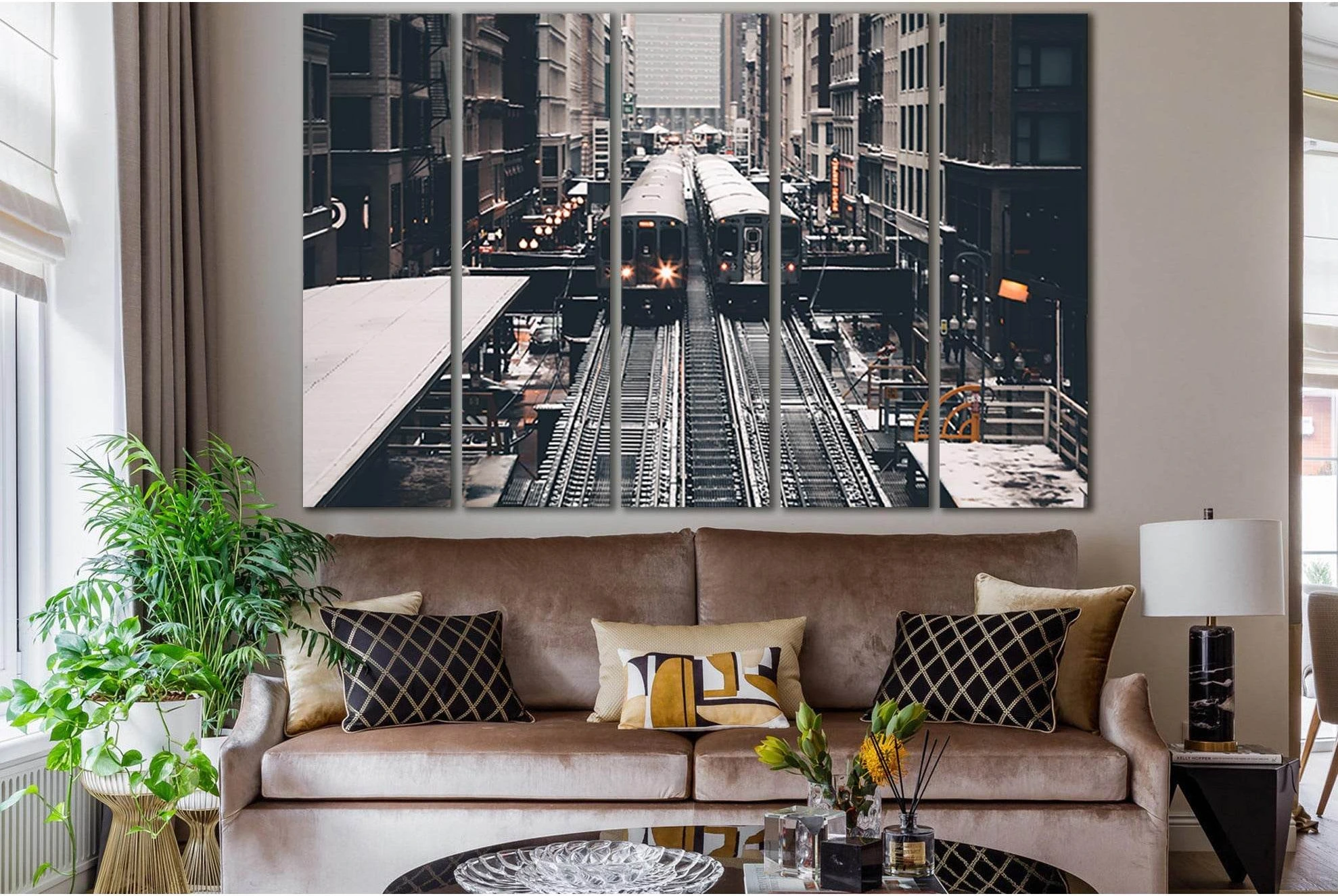 Train At Subway Station №SL1423 Ready to Hang Canvas Print - Zellart Canvas Prints 0new, ALL_Products, Engine