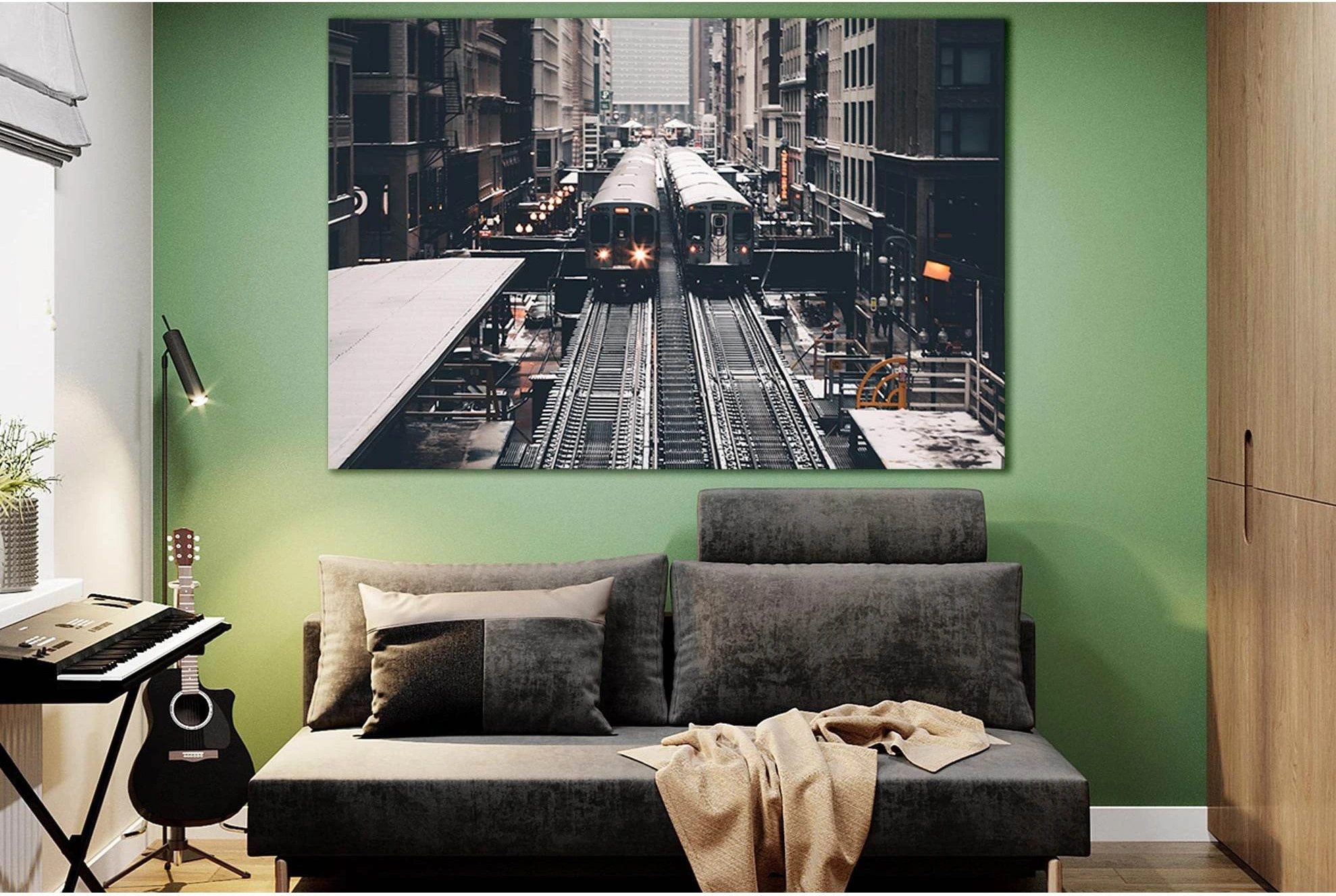 Train At Subway Station №SL1423 Ready to Hang Canvas Print - Zellart Canvas Prints 0new, ALL_Products, Engine