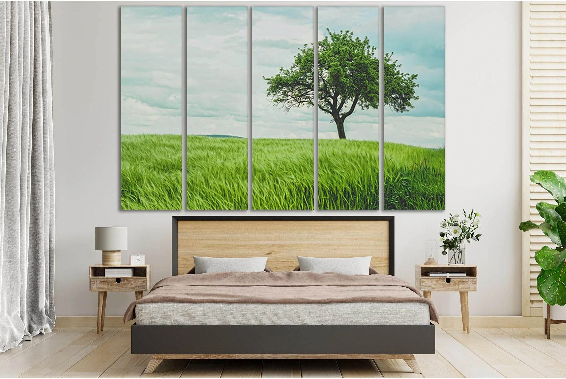 Tree In Green Wheat Field №SL519 Ready to Hang Canvas Print - Zellart Canvas Prints 0new, ALL_Products, Trees Wall Art