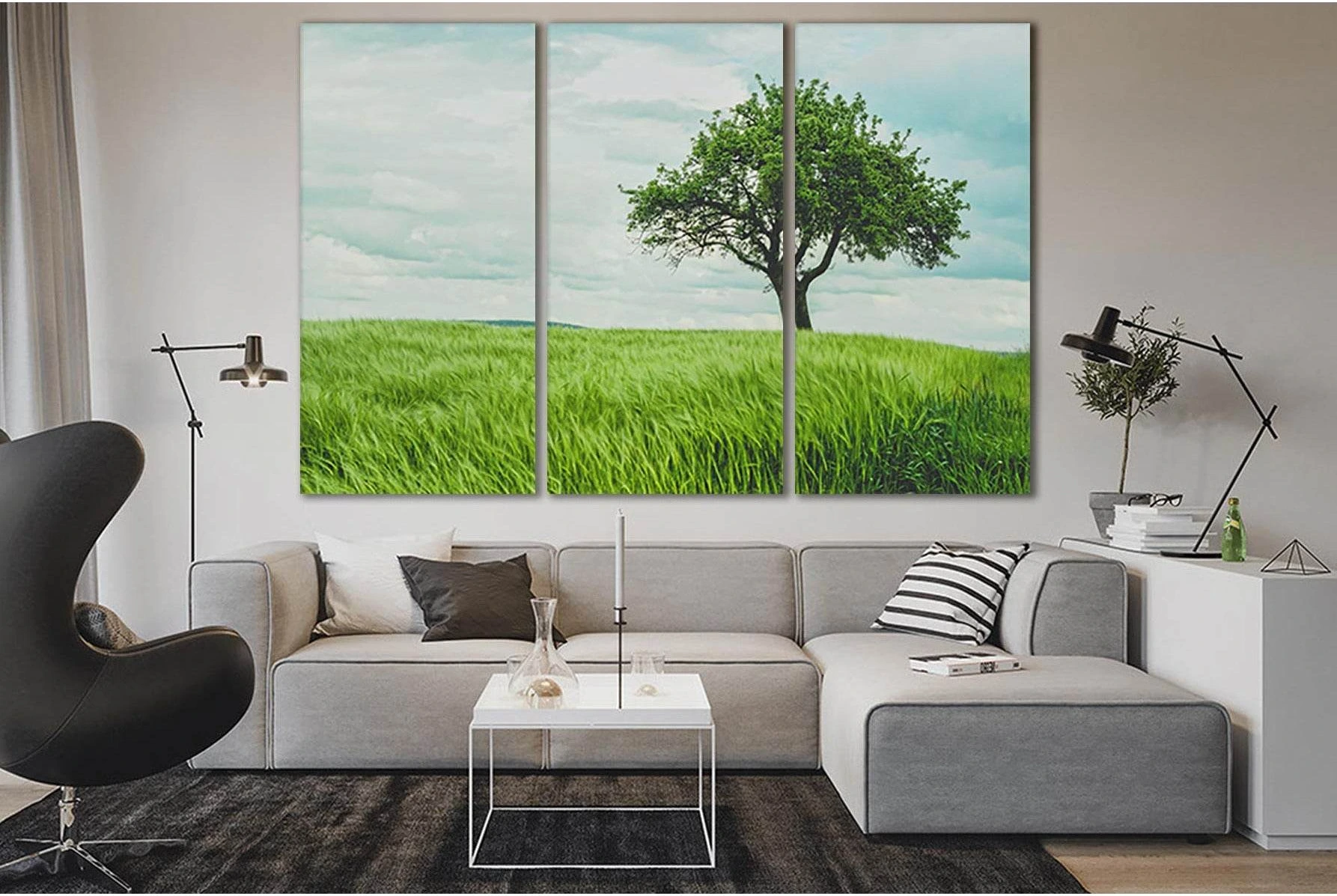 Tree In Green Wheat Field №SL519 Ready to Hang Canvas Print - Zellart Canvas Prints 0new, ALL_Products, Trees Wall Art
