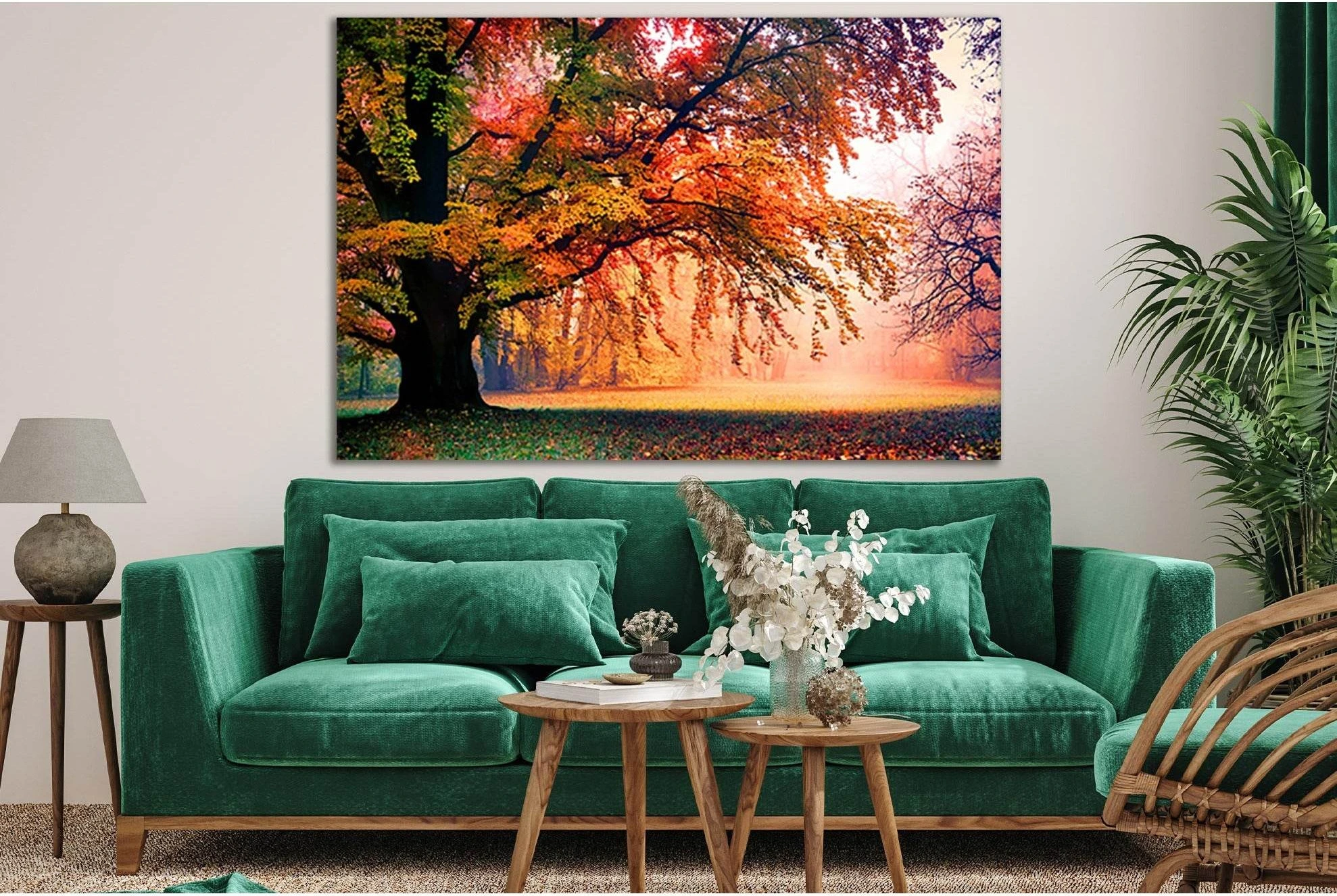 Autumn Tree in Misty Park Canvas Print Wall Art chosen as forest mist alternatives for soft mist and bedroom-friendly contrast.