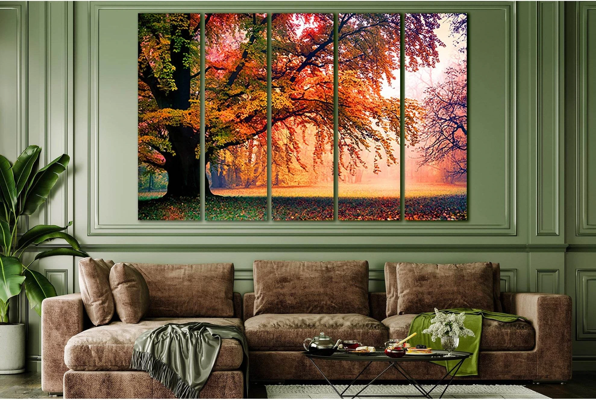 Tree In Misty Autumn Park №SL808 Ready to Hang Canvas Print - Zellart Canvas Prints 0new, ALL_Products, Trees Wall Art