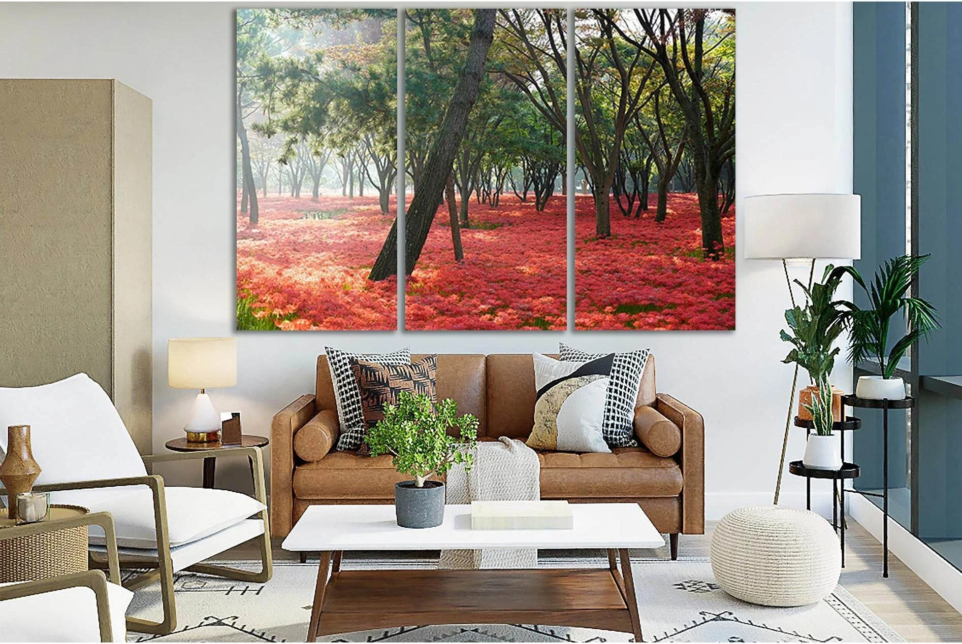 Trees Among Flowers In Park №SL724 Ready to Hang Canvas Print - Zellart Canvas Prints 0new, ALL_Products, Floral & Botanical Wall Art