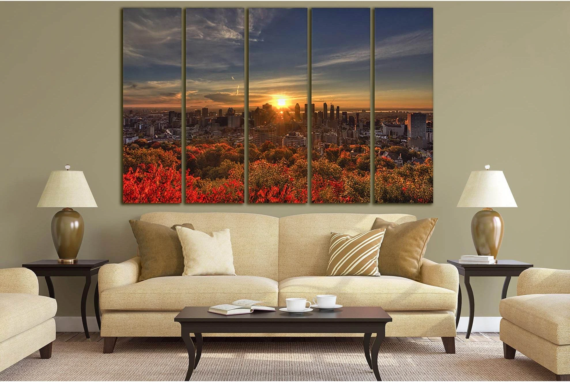 Trees City Sunset №SL280 Ready to Hang Canvas Print - Zellart Canvas Prints 0new, ALL_Products, SUNRISE & SUNSET WALL ART