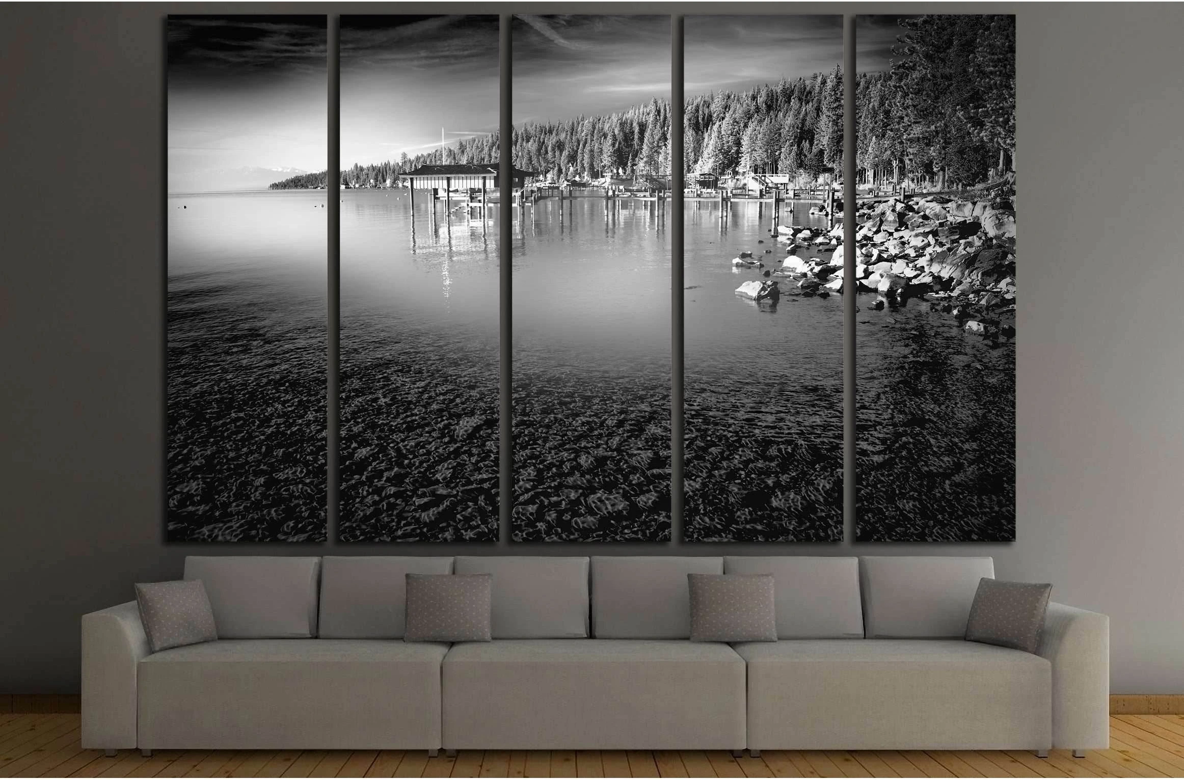 Trees in a forest at the lakeside, Carnelian Bay, Lake Tahoe, California, USA №2860 Ready to Hang Canvas Print - Zellart Canvas Prints ALL_Products, s-2860