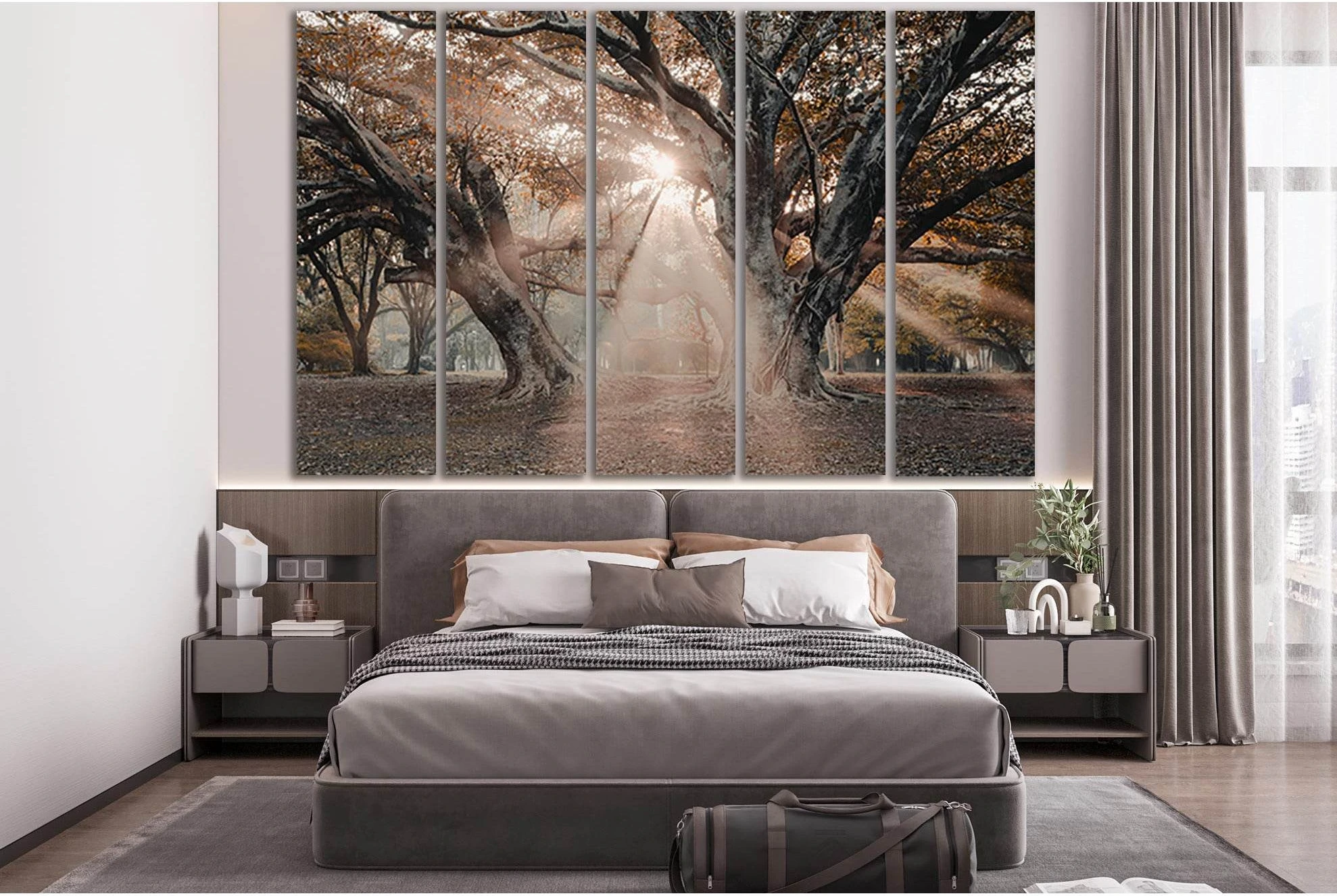 Trees In The Sunbeams №SL802 Ready to Hang Canvas Print - Zellart Canvas Prints 0new, ALL_Products, Trees Wall Art
