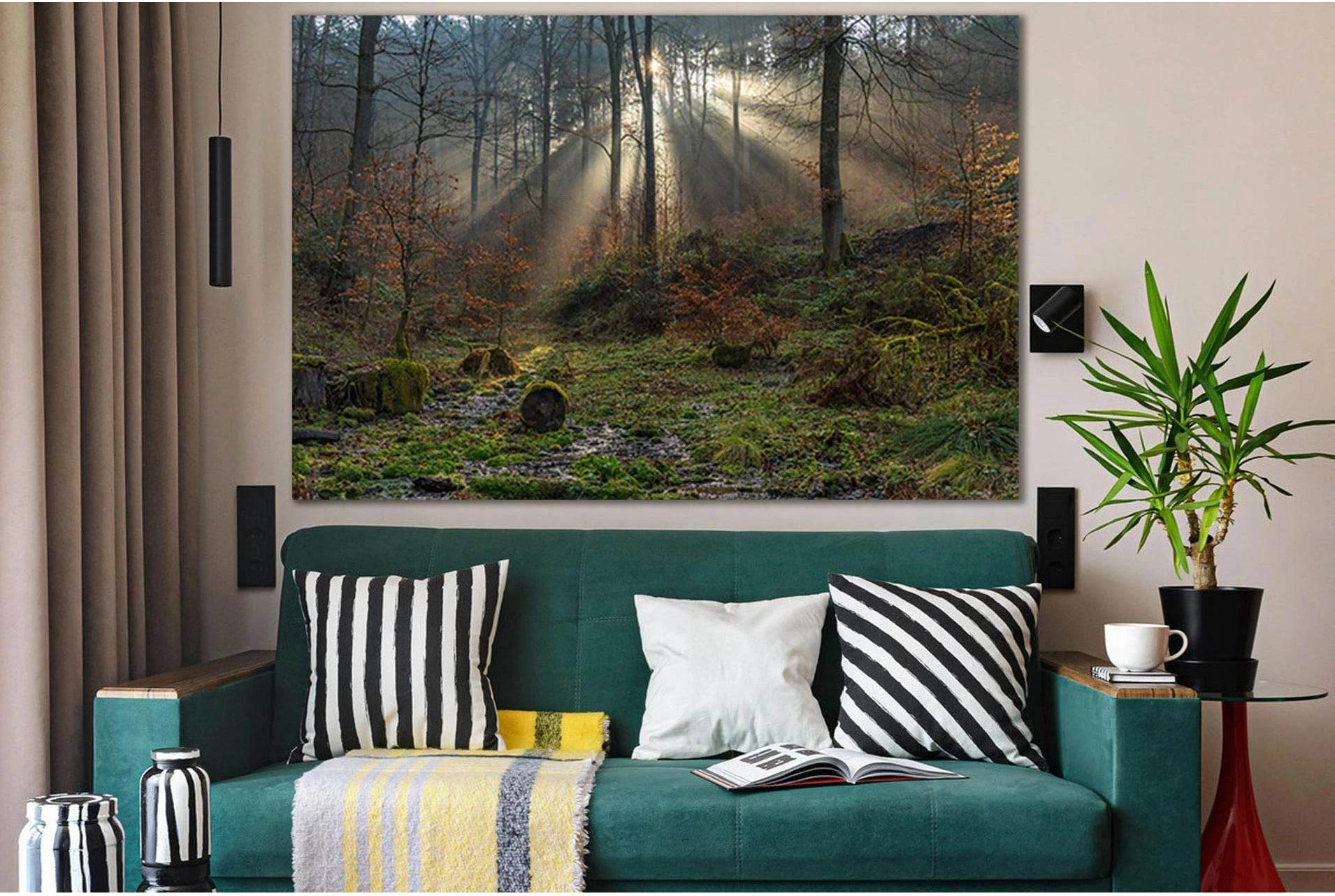 Trees Moss Rays Of Light №SL1072 Ready to Hang Canvas Print - Zellart Canvas Prints 0new, ALL_Products, Trees Wall Art