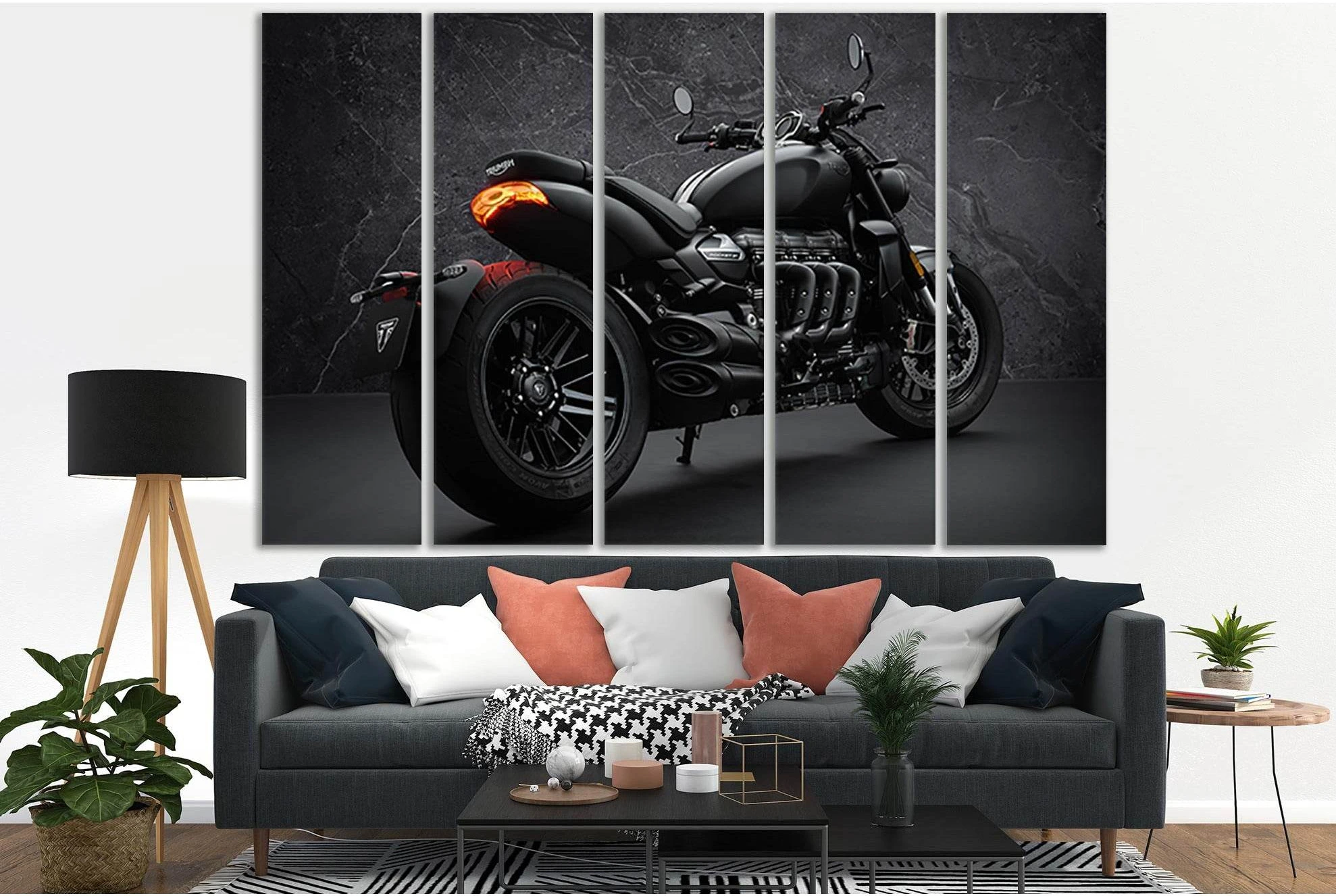 Triumph Rocket 3 Motorcycle Black & White №SL880 Ready to Hang Canvas Print - Zellart Canvas Prints 0new, ALL_Products, Black & White Wall Art