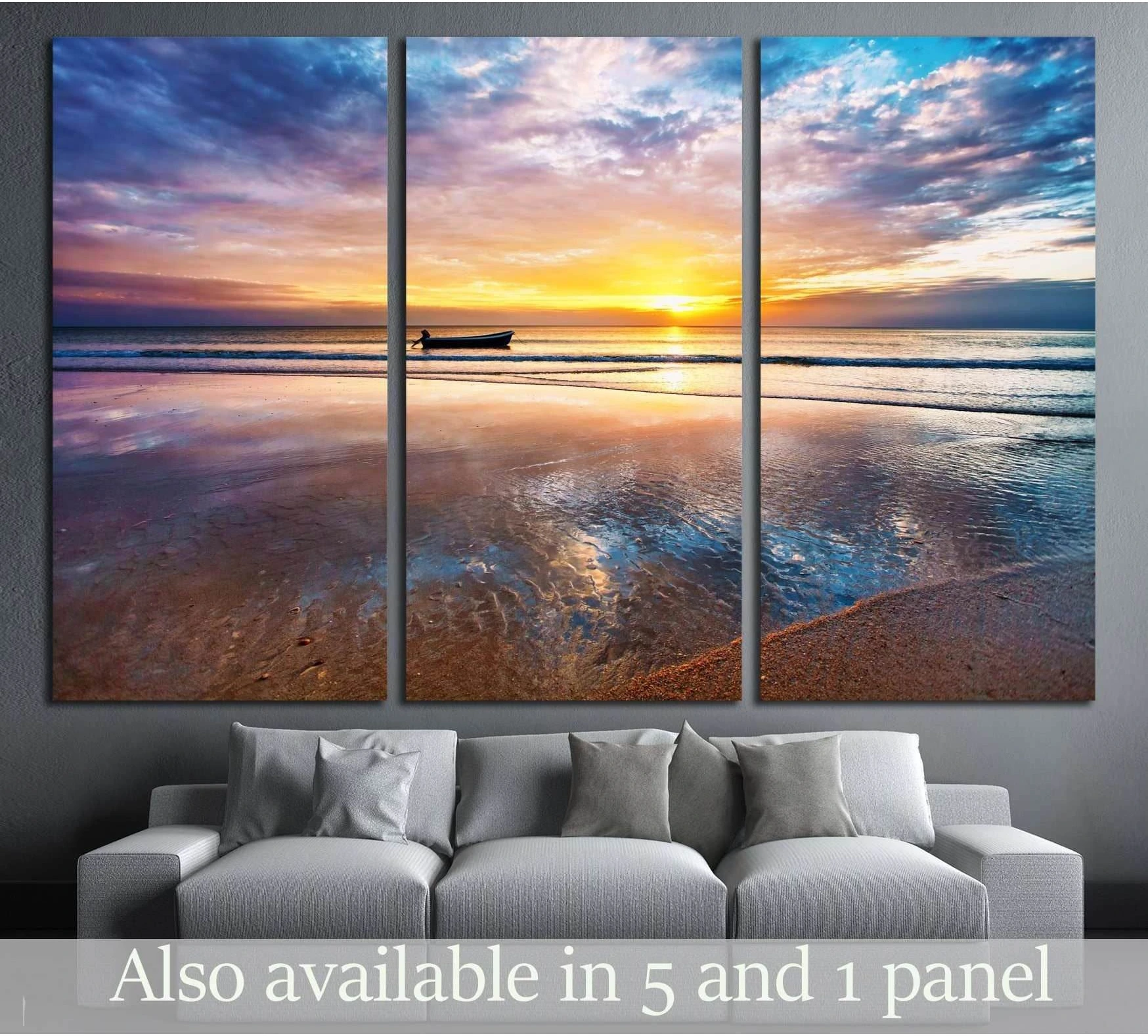 Tropical beach at beautiful sunset. Nature background showing sea water, shoreline and horizon depth.