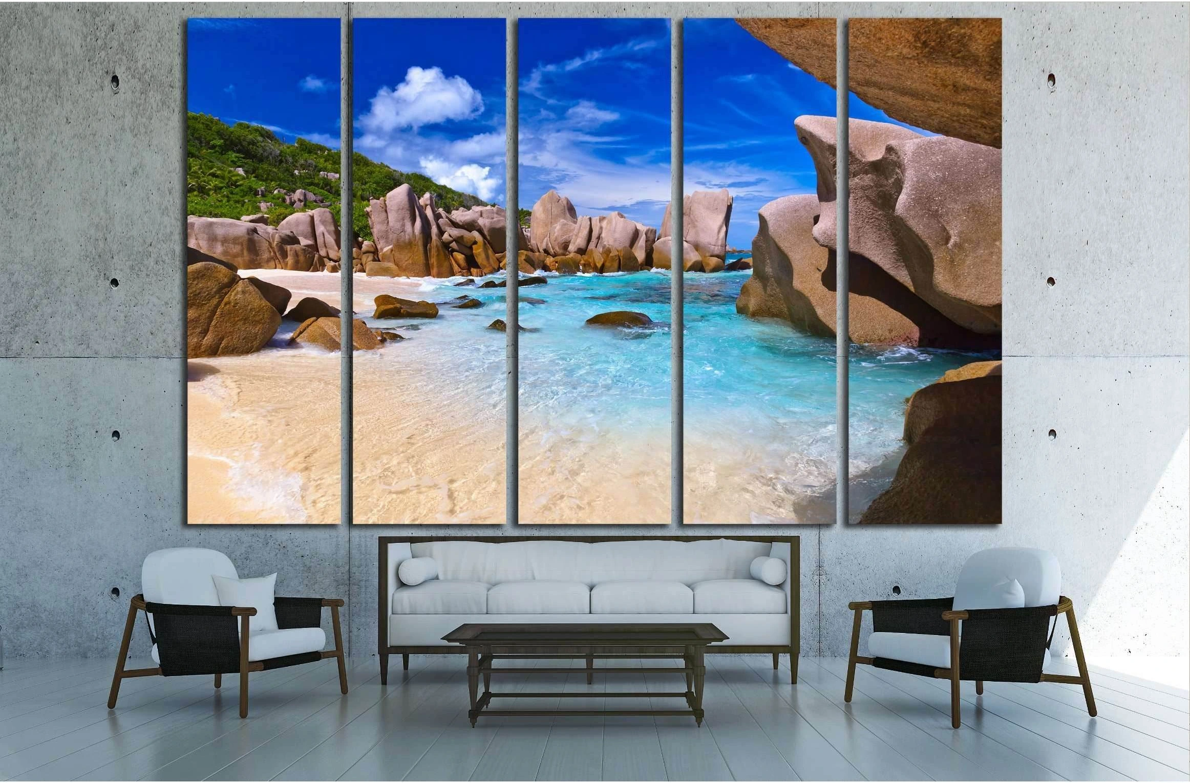 Tropical beach at Seychelles - nature background №2871 Ready to Hang Canvas Print - Zellart Canvas Prints ALL_Products, s-2871