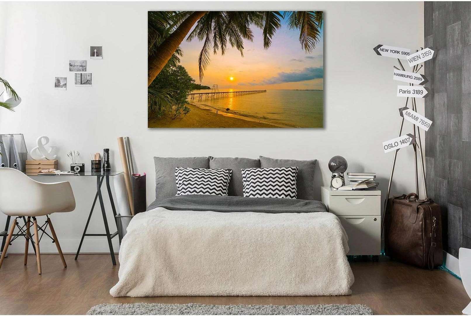 Tropical Beach At Sunset №SL236 Ready to Hang Canvas Print - Zellart Canvas Prints 0new, ALL_Products, SUNRISE & SUNSET WALL ART