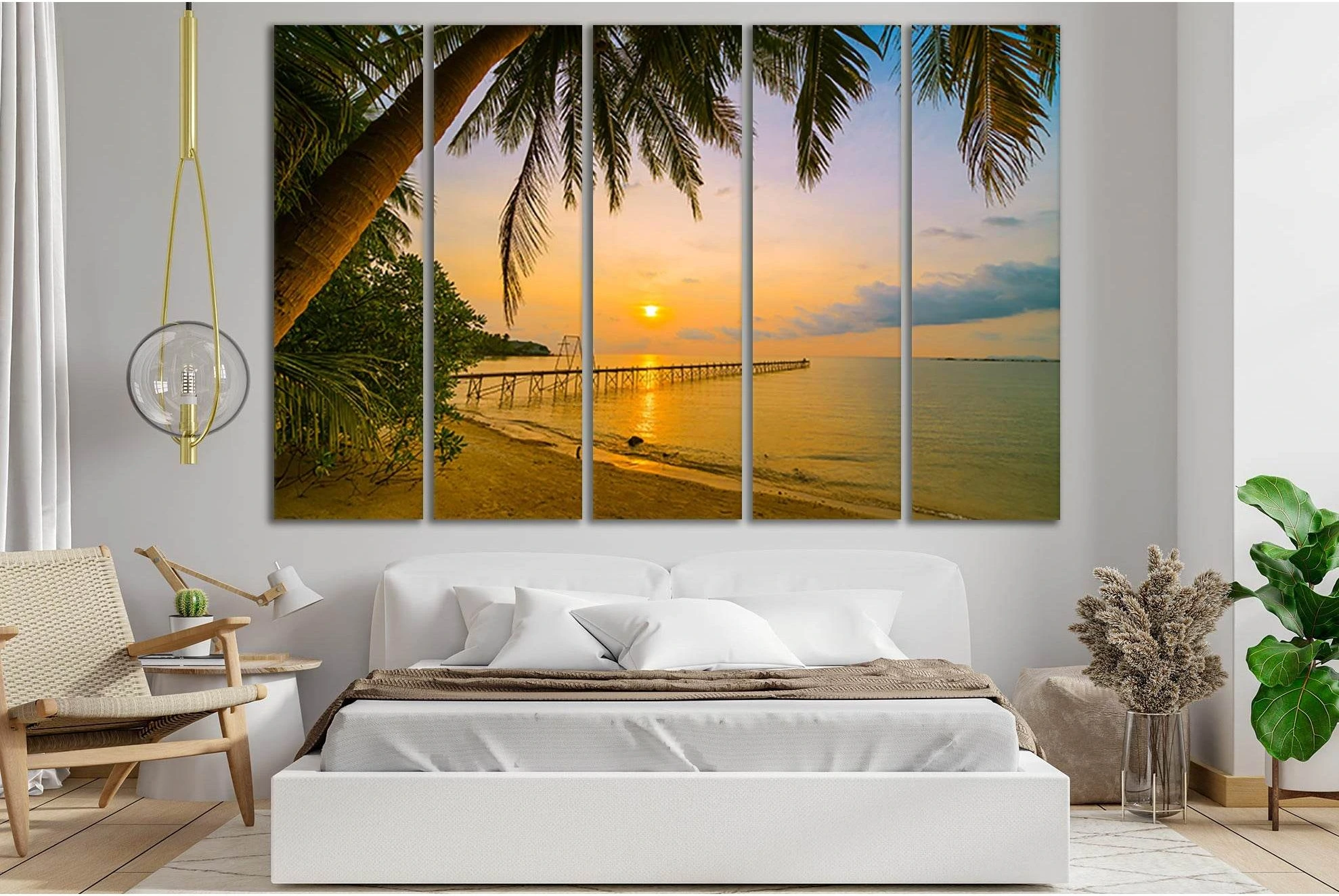 Tropical Beach At Sunset №SL236 Ready to Hang Canvas Print - Zellart Canvas Prints 0new, ALL_Products, SUNRISE & SUNSET WALL ART