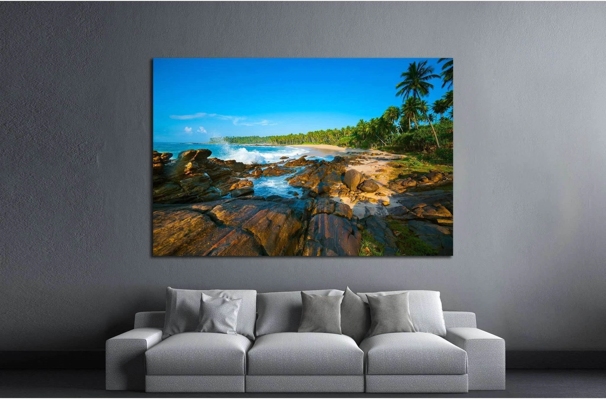 Tropical beach near Tangalle, Sri Lanka. Stones at foreground №1961 Ready to Hang Canvas Print - Zellart Canvas Prints ALL_Products, s-1961