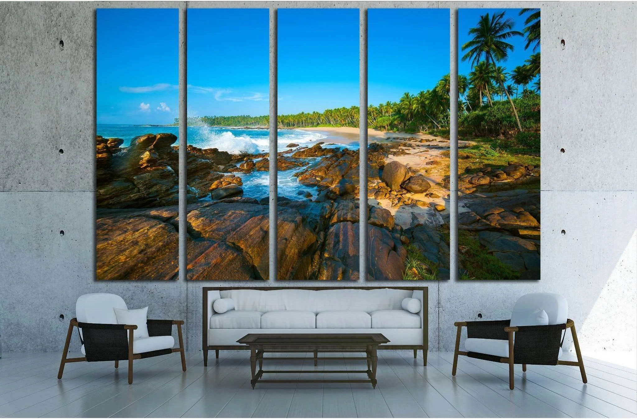 Tropical beach near Tangalle, Sri Lanka. Stones at foreground №1961 Ready to Hang Canvas Print - Zellart Canvas Prints ALL_Products, s-1961