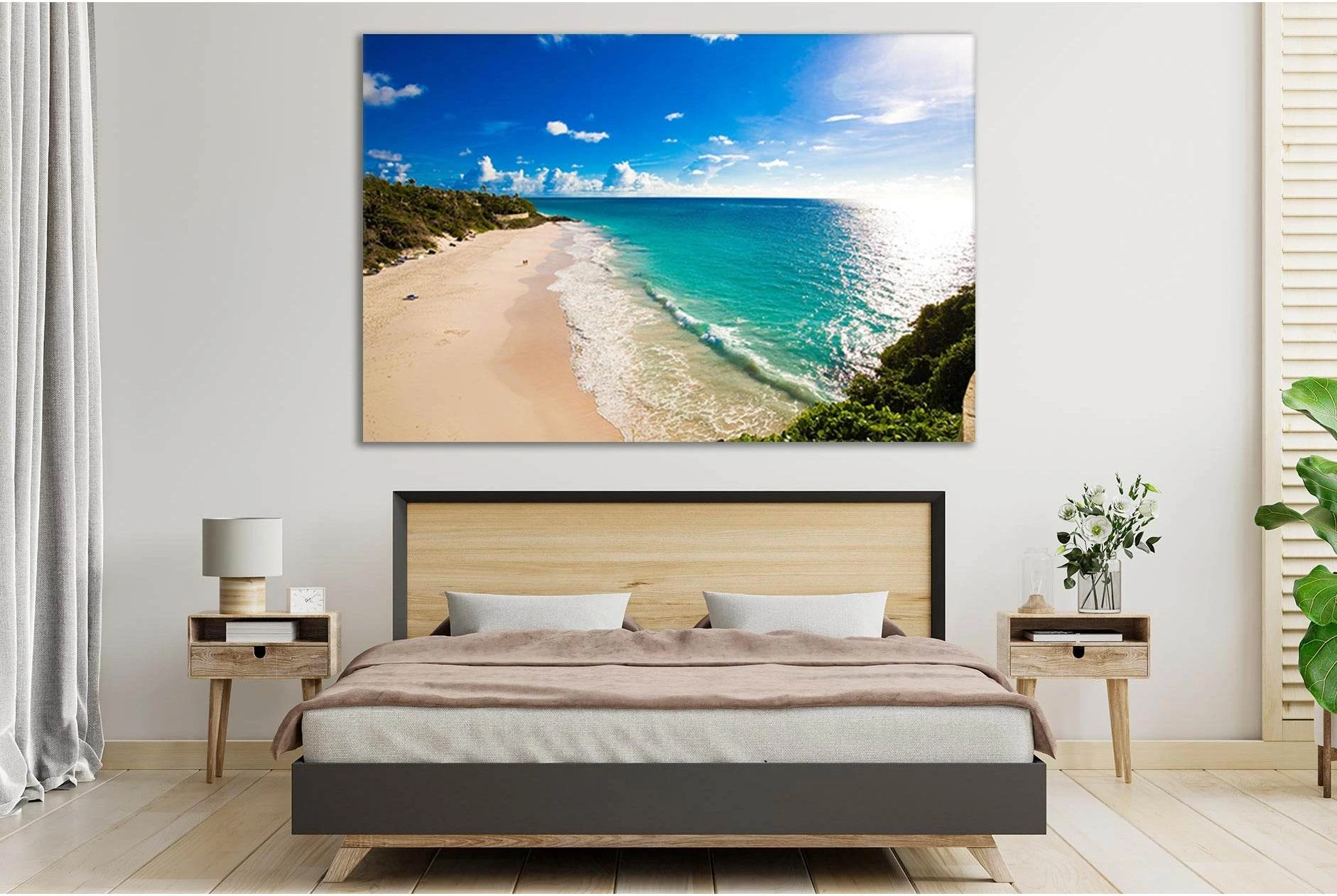 Tropical Beach Sunny Day Canvas Print, Turquoise Sea Waves showing ocean water, wave movement and surf.