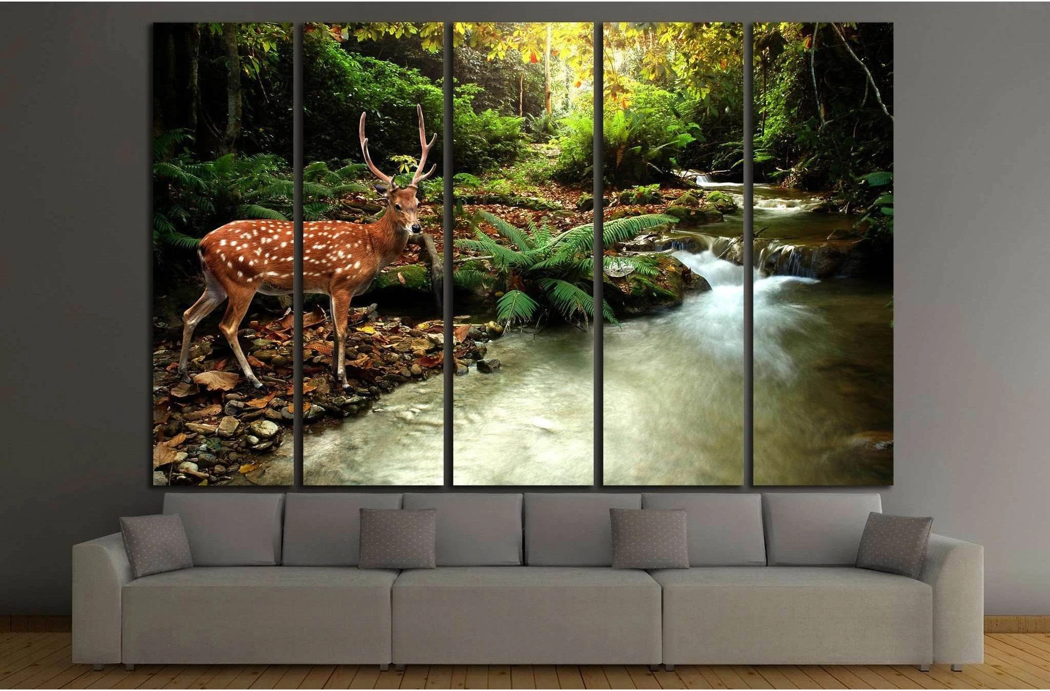 tropical stream and sika deer №1113 Ready to Hang Canvas Print - Zellart Canvas Prints ALL_Products, s-1113