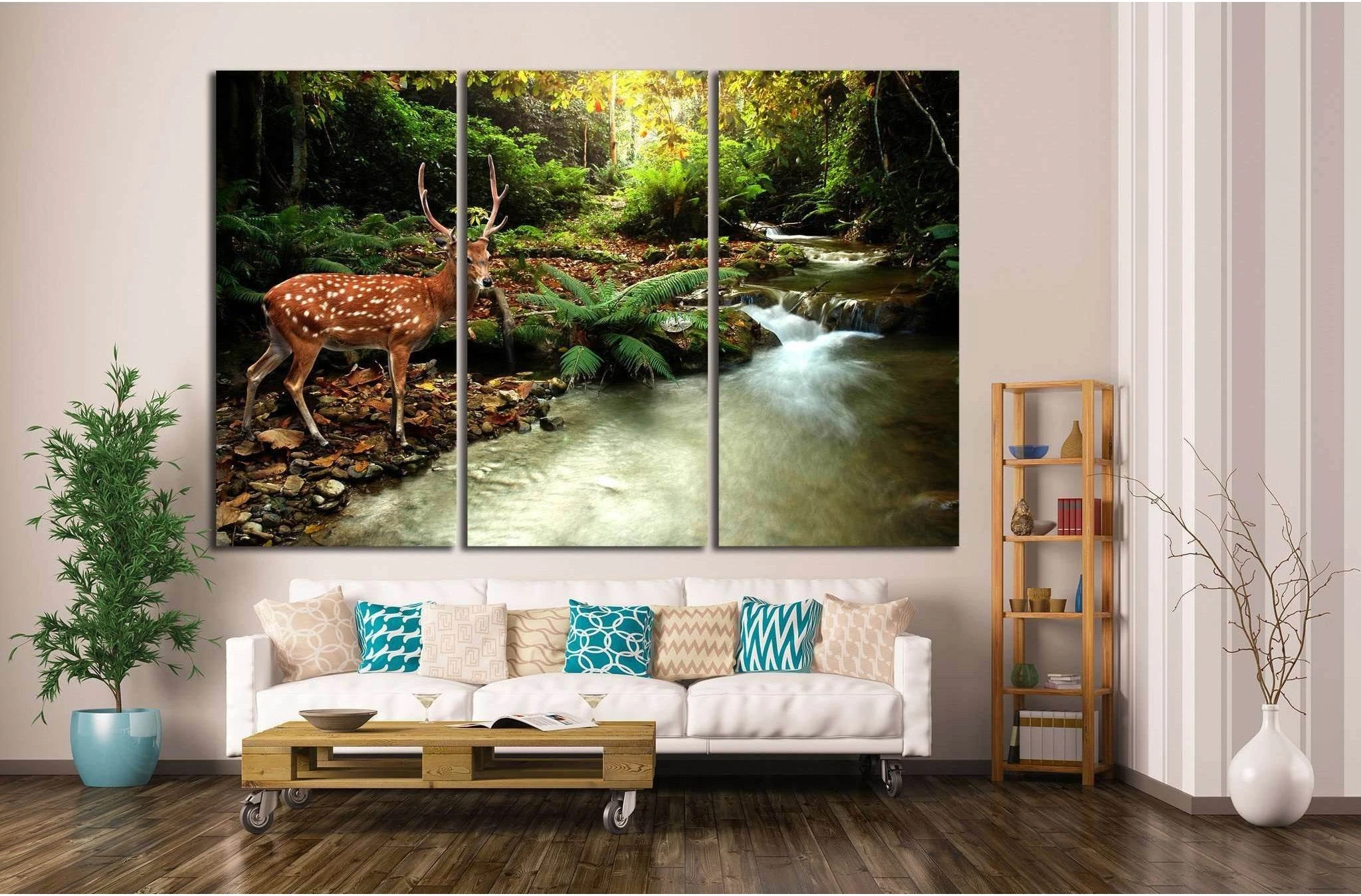 tropical stream and sika deer №1113 Ready to Hang Canvas Print - Zellart Canvas Prints ALL_Products, s-1113