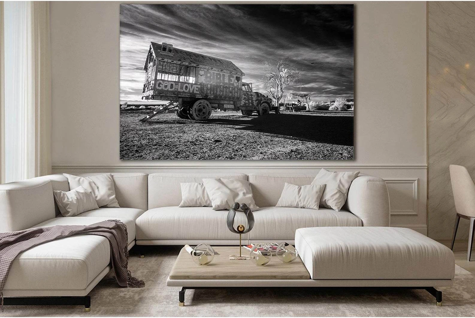 Truck With Inscription God Is Love №SL835 Ready to Hang Canvas Print - Zellart Canvas Prints 0new, ALL_Products, Black & White Wall Art