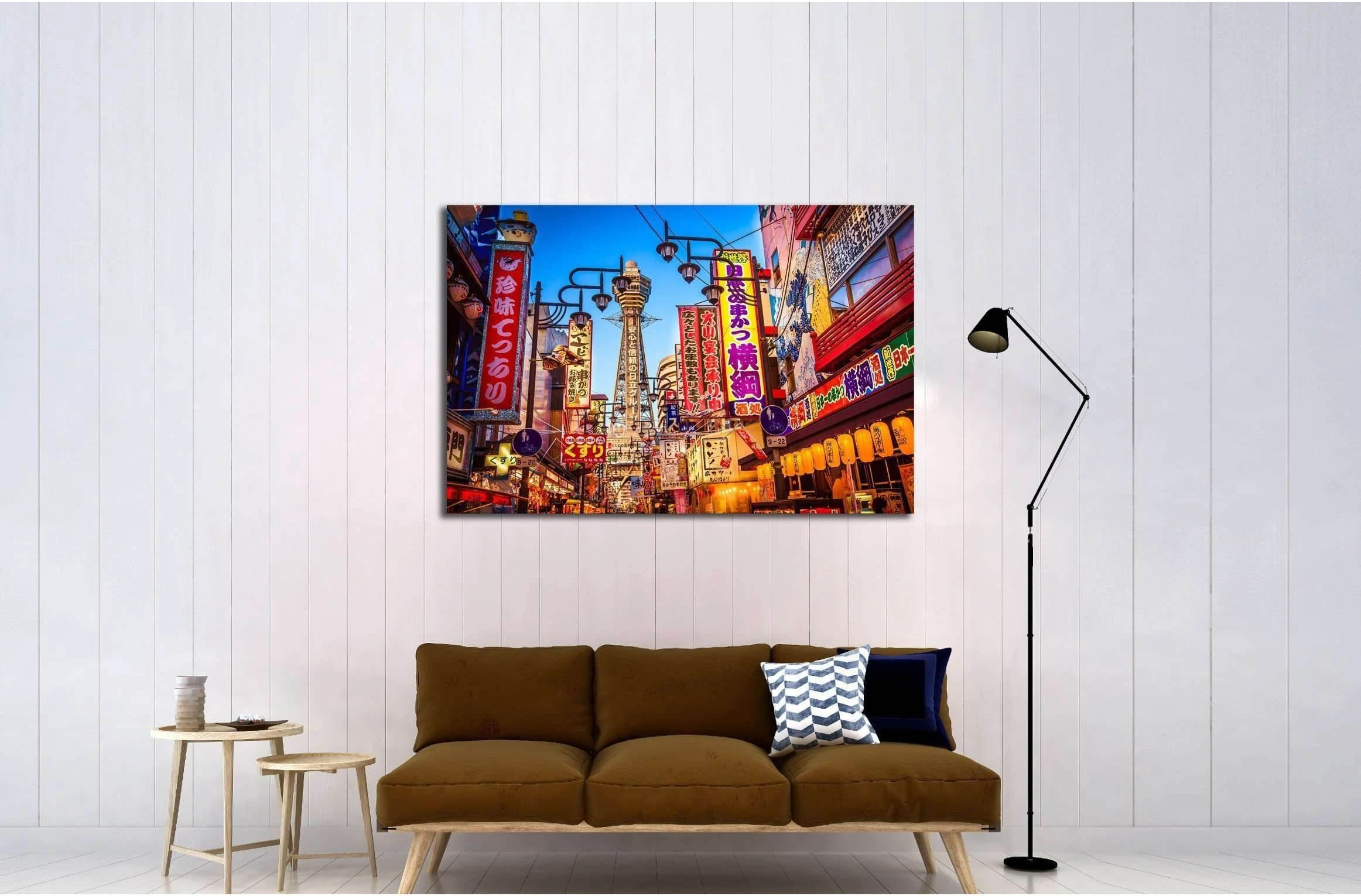 Tsutenkaku tower and Shinsekai district at night, Osaka, Japan №2183 Ready to Hang Canvas Print - Zellart Canvas Prints ALL_Products, s-2183