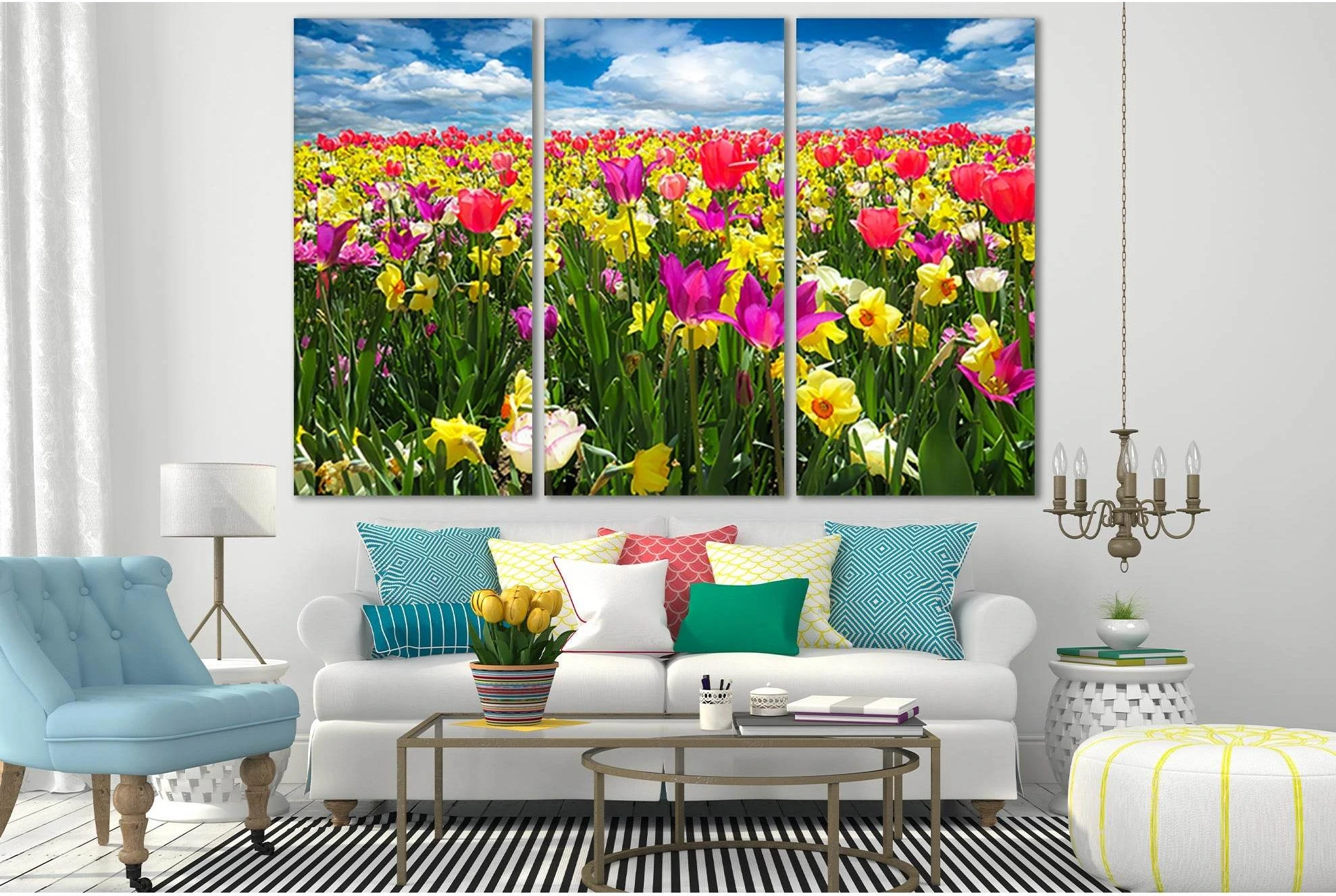 Tulip And Daffodil Field №SL687 Ready to Hang Canvas Print - Zellart Canvas Prints 0new, ALL_Products, Floral & Botanical Wall Art