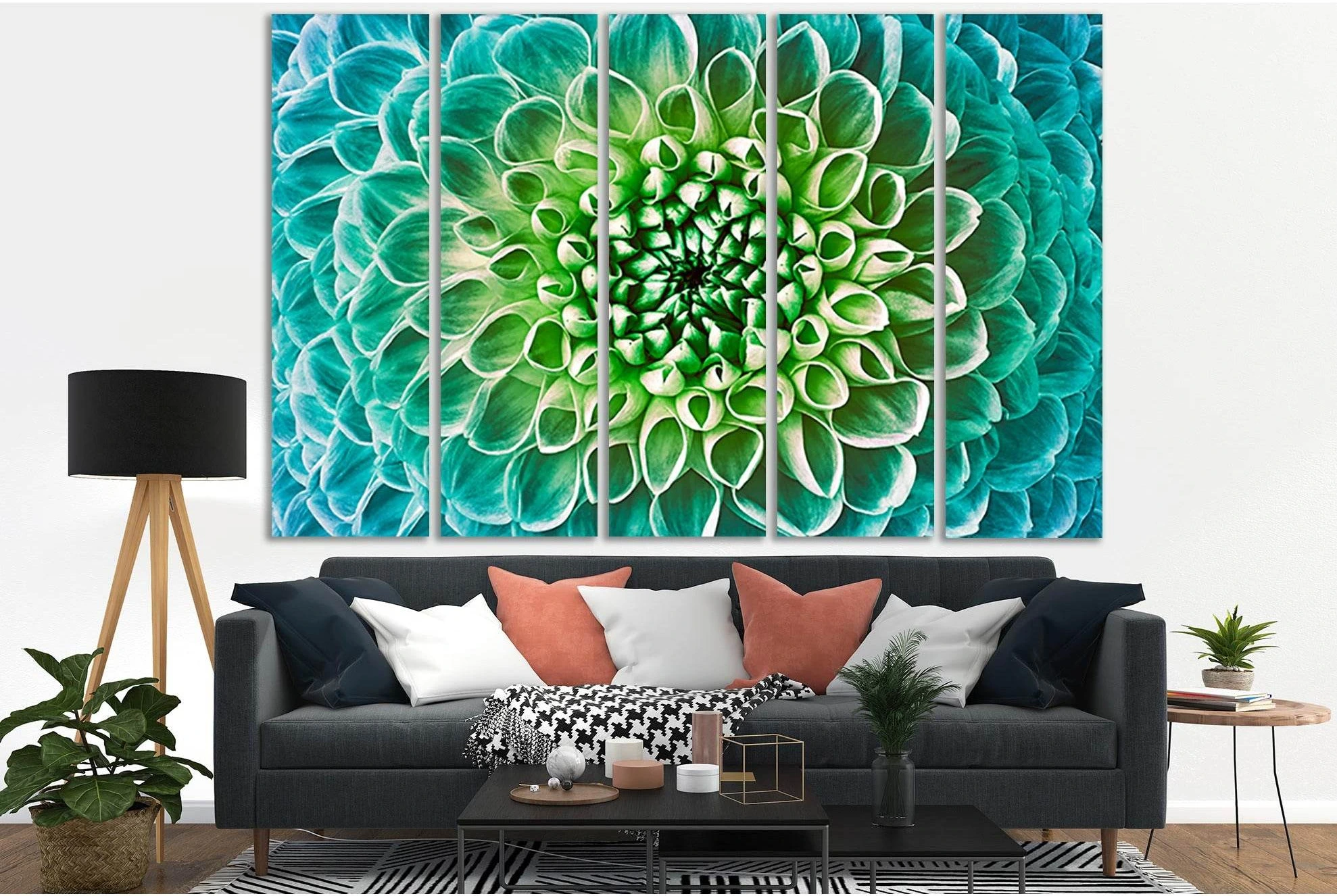 Turquoise Green Flower Macro №SL675 Ready to Hang Canvas Print - Zellart Canvas Prints 0new, ALL_Products, Floral & Botanical Wall Art