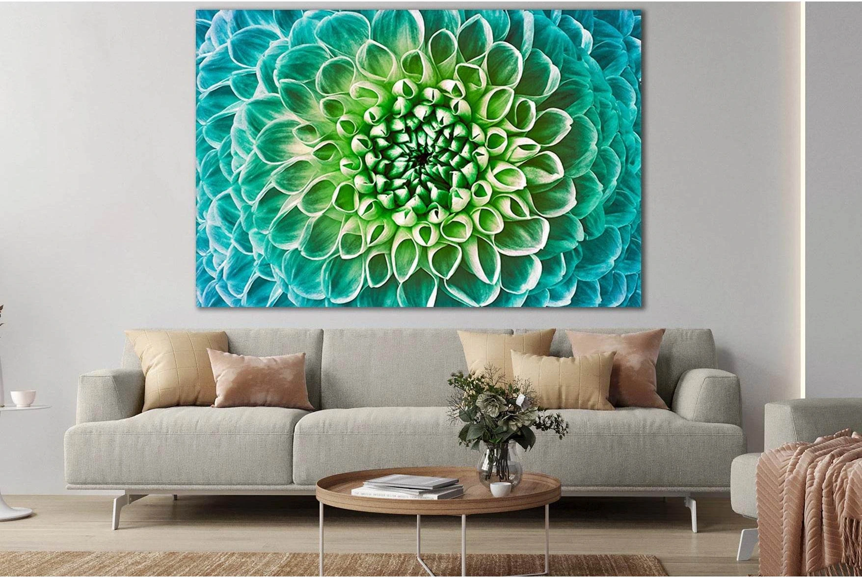 Turquoise Green Flower Macro №SL675 Ready to Hang Canvas Print - Zellart Canvas Prints 0new, ALL_Products, Floral & Botanical Wall Art