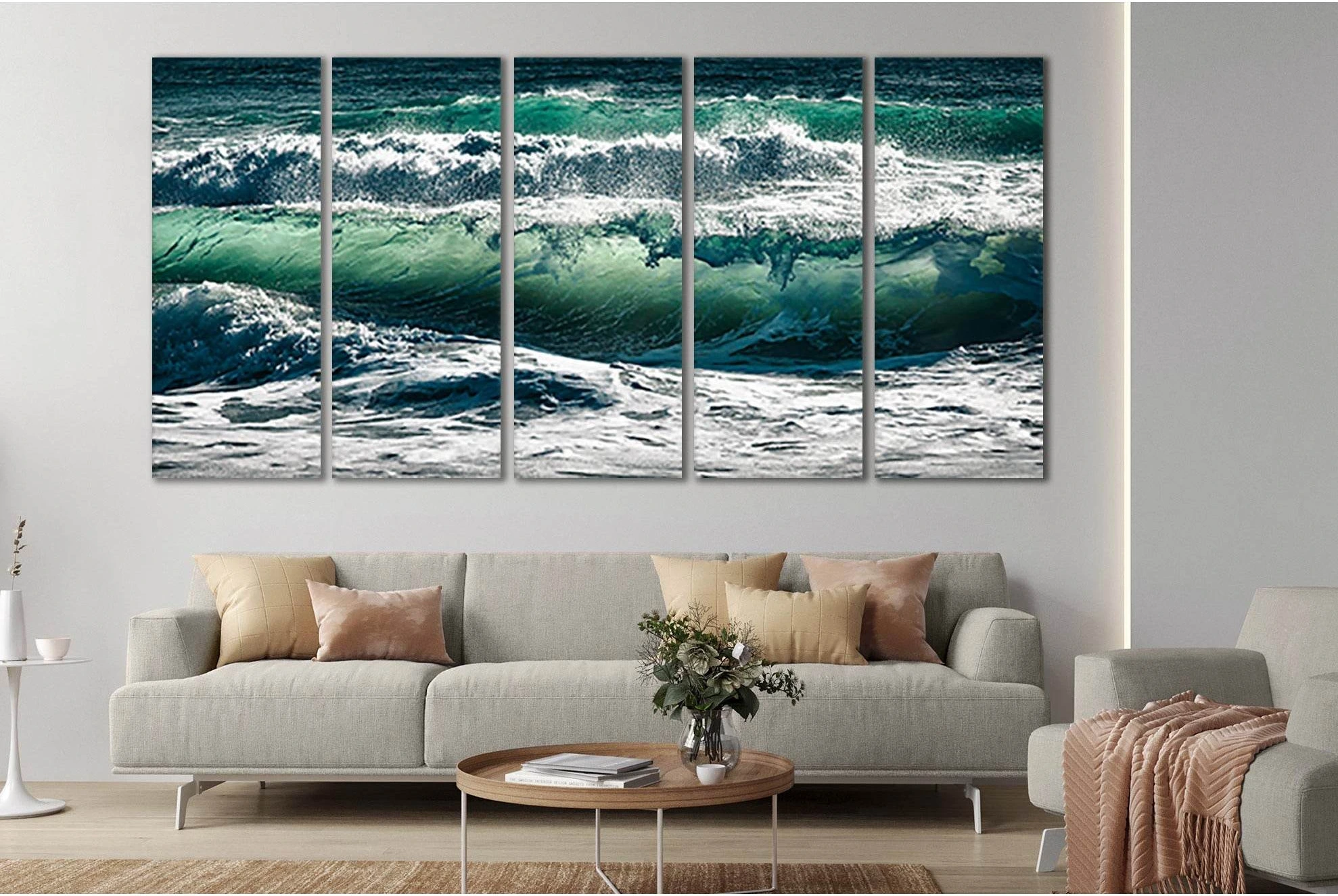 Turquoise Sea Waves Canvas Wall Art with White Foam Detail showing ocean water, wave movement and surf.