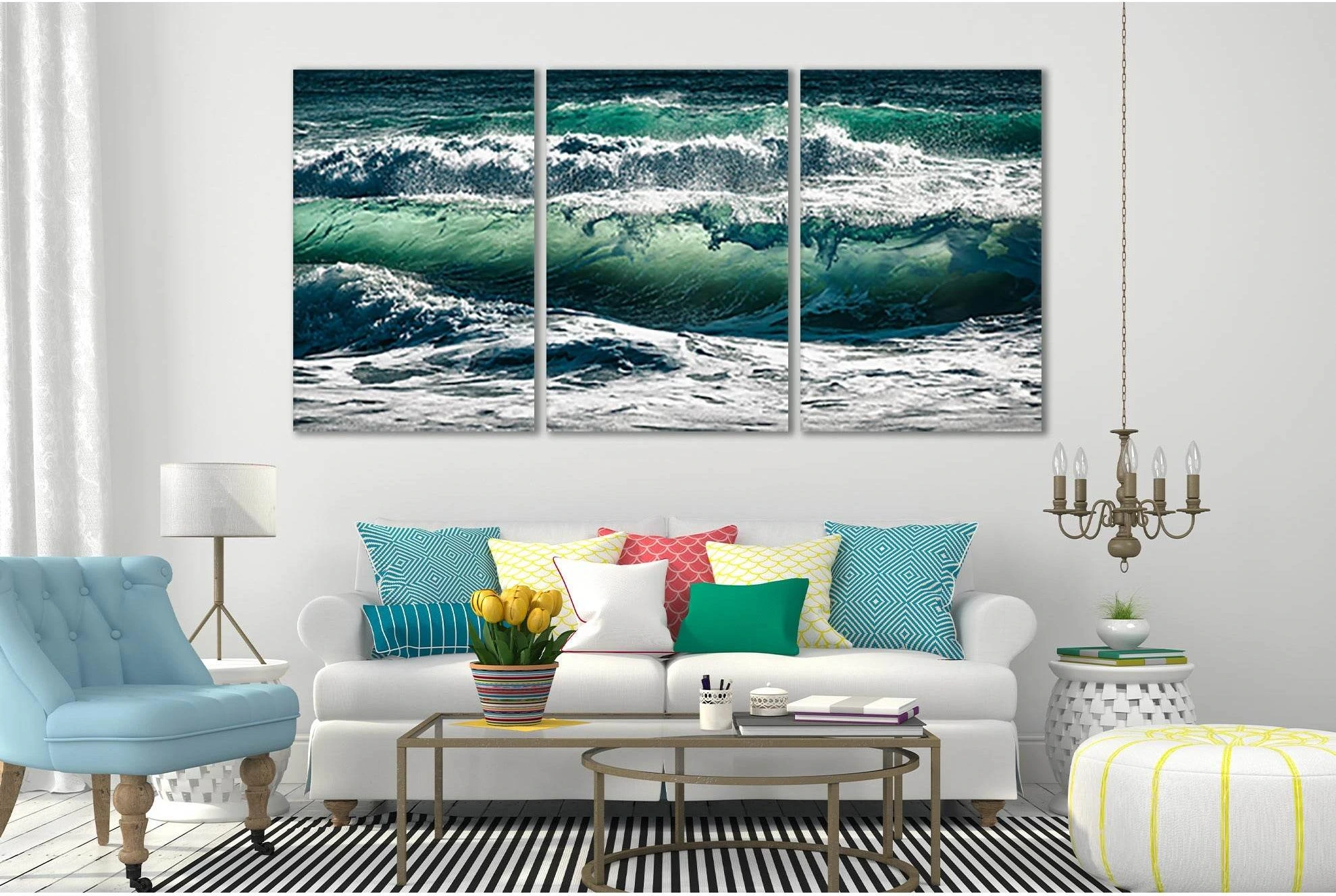 Turquoise Sea Waves №SL85 Ready to Hang Canvas Print - Zellart Canvas Prints 0new, ALL_Products, Beach Ocean & Waves