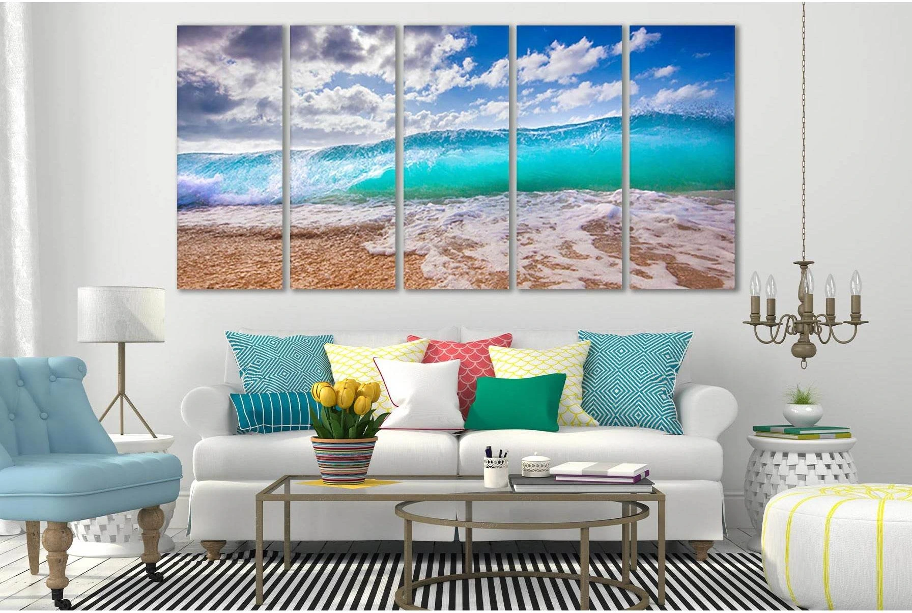 Turquoise Transparent Wave №SL115 Ready to Hang Canvas Print - Zellart Canvas Prints 0new, ALL_Products, Beach Ocean & Waves