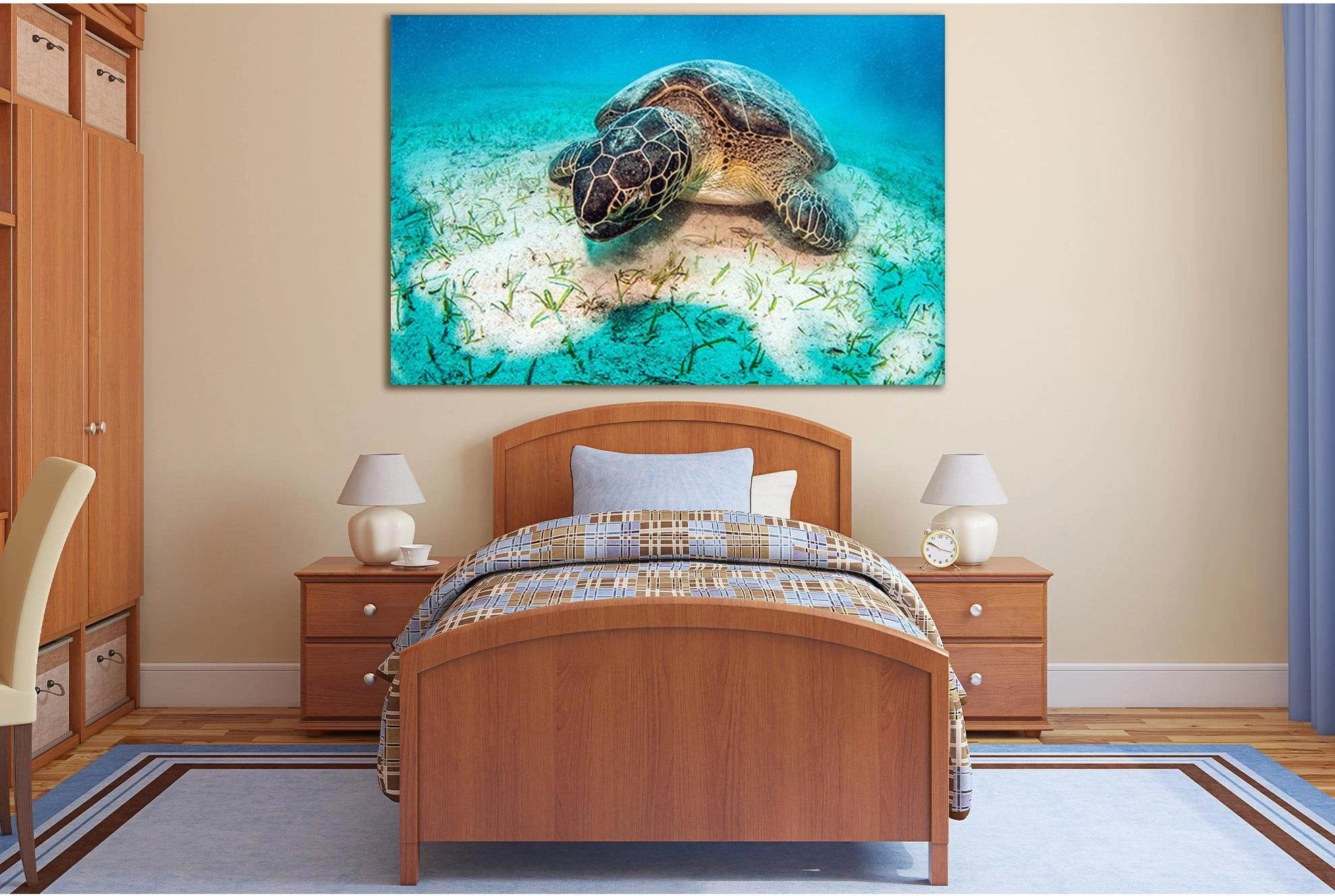 Turtle Underwater World Close Up №SL1055 Ready to Hang Canvas Print - Zellart Canvas Prints 0new, ALL_Products, Animals & Wildlife