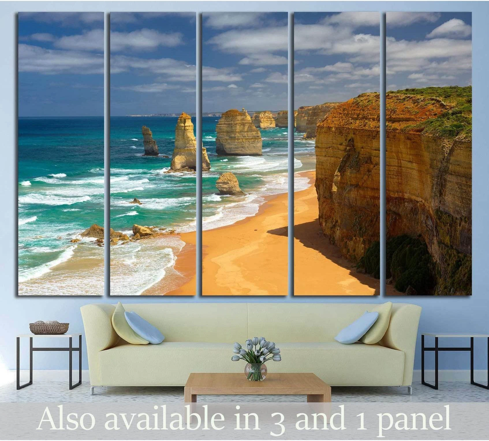 Twelve Apostles, Australia showing blue ocean wall art with water and coastal depth.